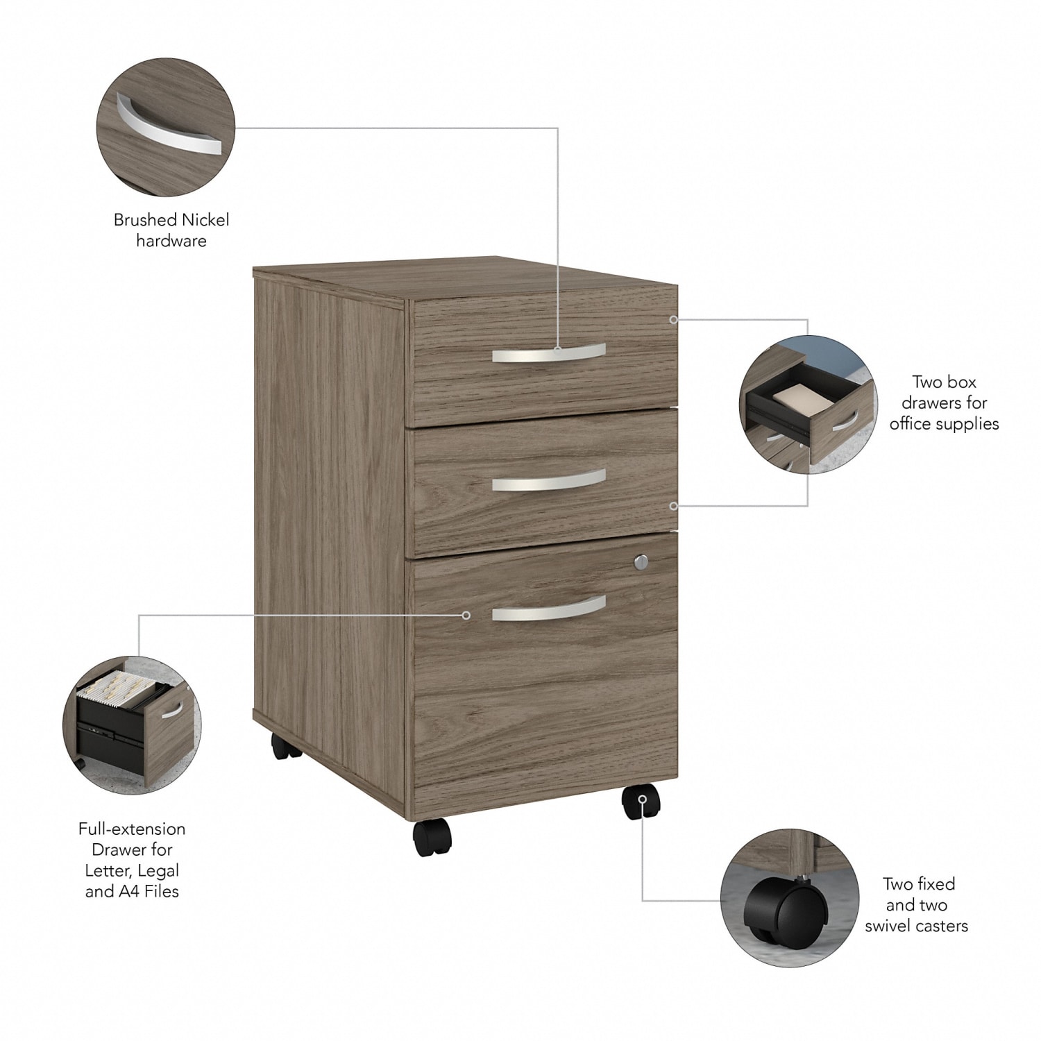 Bush Business Furniture Studio C 72inW U-Shaped Corner Desk With Mobile File Cabinet, Modern Hickory, Standard Delivery - Image 5