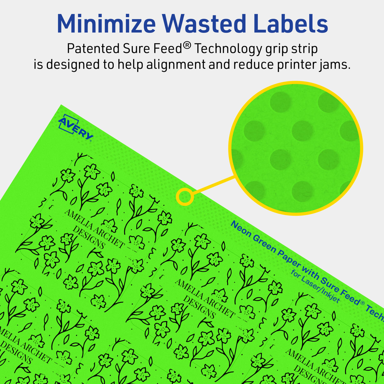 Avery Print-To-The-Edge Labels With Sure Feed Technology And Easy Peel, 94105-NGP20, Square, 2-1/8in x 2-1/8in, Matte Neon Green, Pack of 240 - Image 5