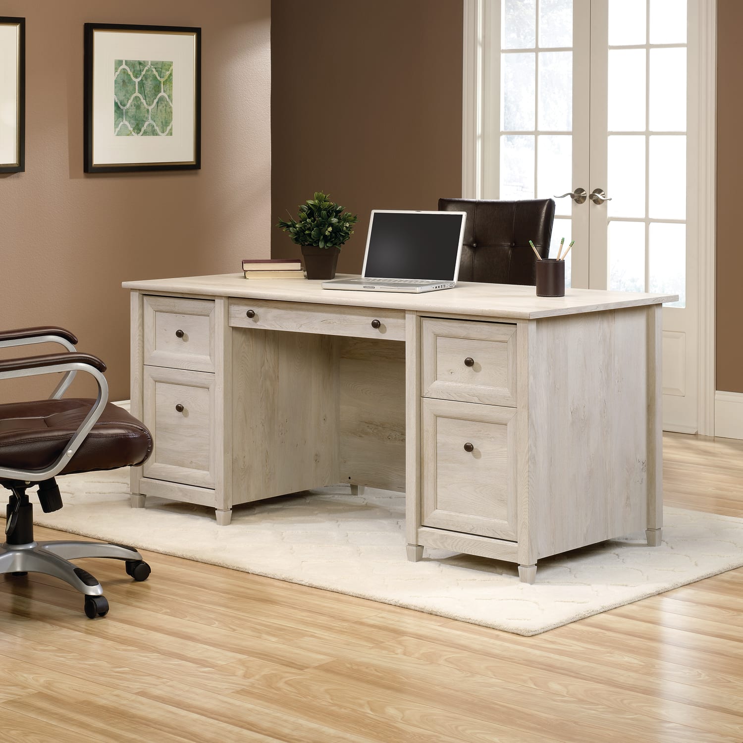 Sauder Edge Water 66inW Executive Computer Desk, Chalked Chestnut - Image 3