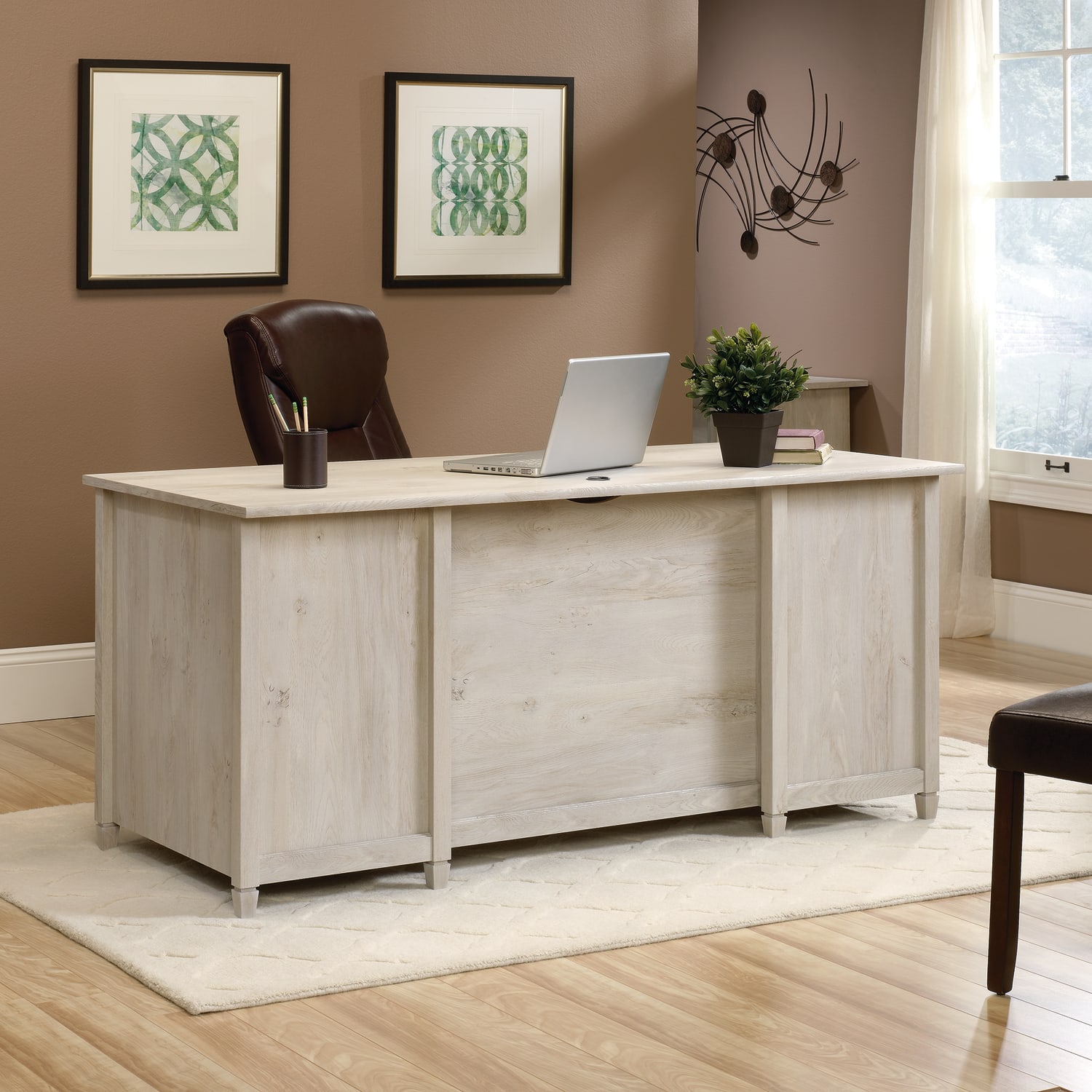 Sauder Edge Water 66inW Executive Computer Desk, Chalked Chestnut - Image 4