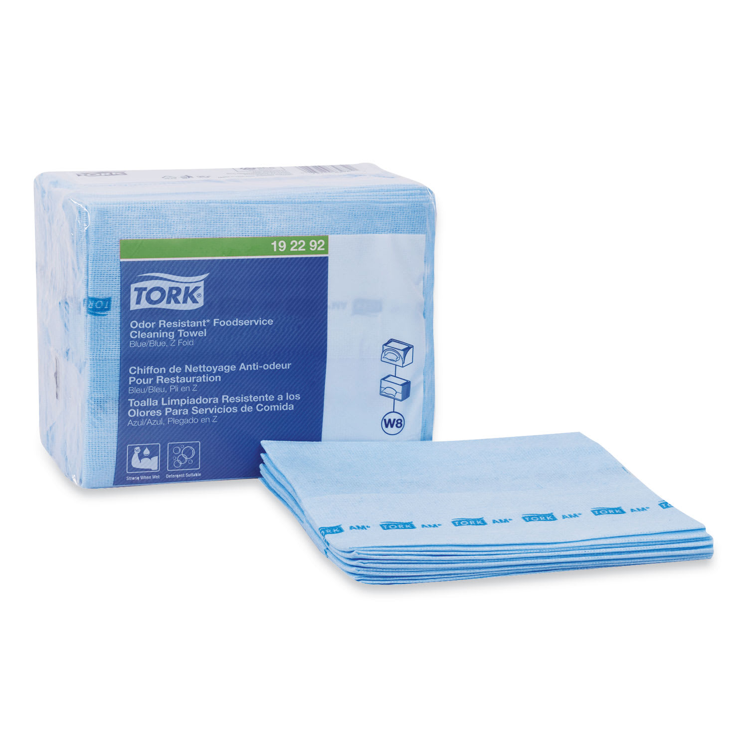 Tork Small Pack Foodservice Cloth, 1-Ply, 11.75 x 14.75, Unscented, Blue with Blue Stripe, 50/Poly Pack, 4 Packs/Carton - Image 3