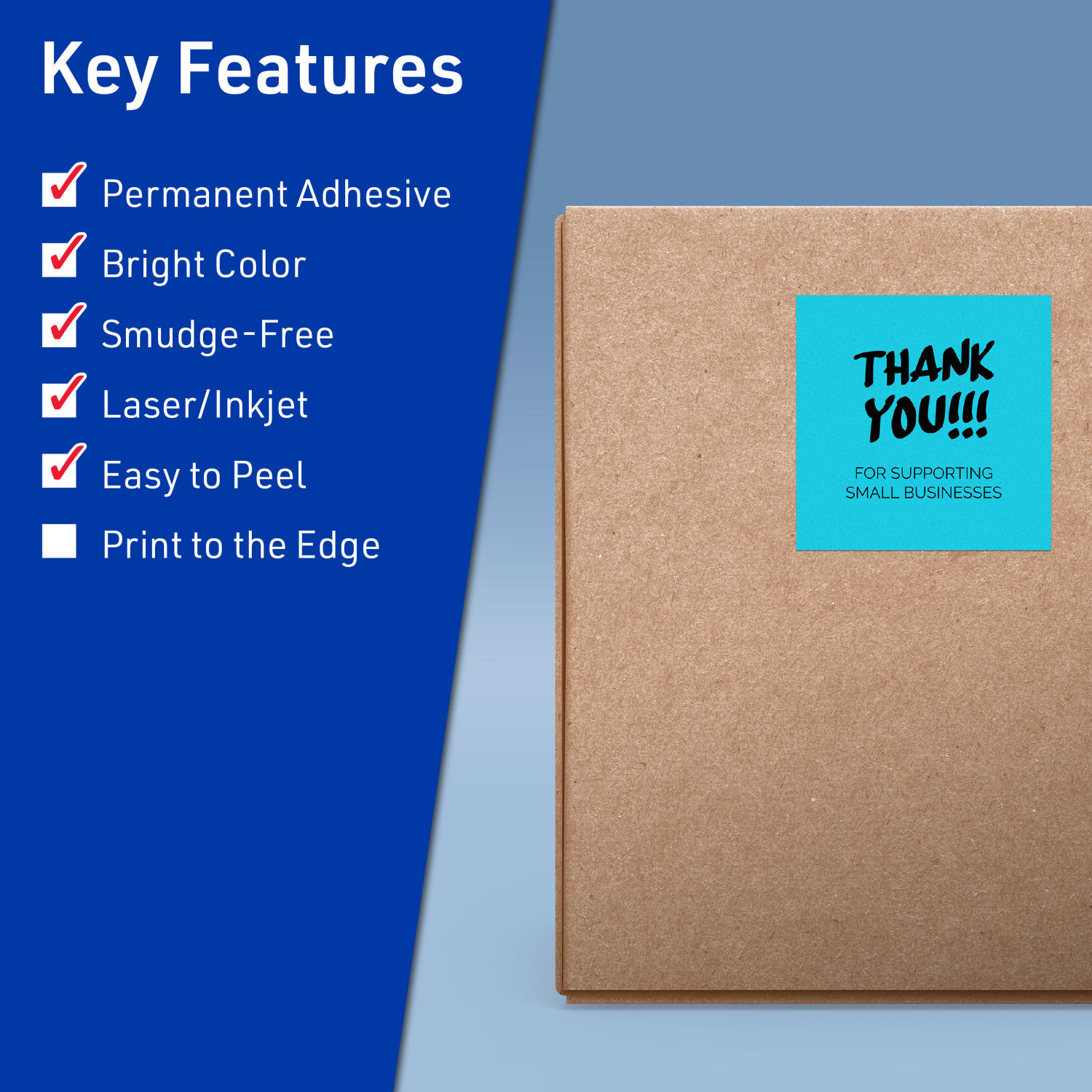 Avery Printable Labels With Sure Feed Technology, 94100-BBP20, Square, 4in x 4in, Matte Bright Blue, Pack of 80 - Image 3