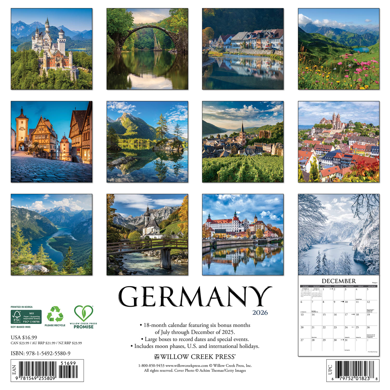2026 Willow Creek Press Scenic Monthly Wall Calendar, 12in x 12in, Germany, January To December, 55809 - Image 6