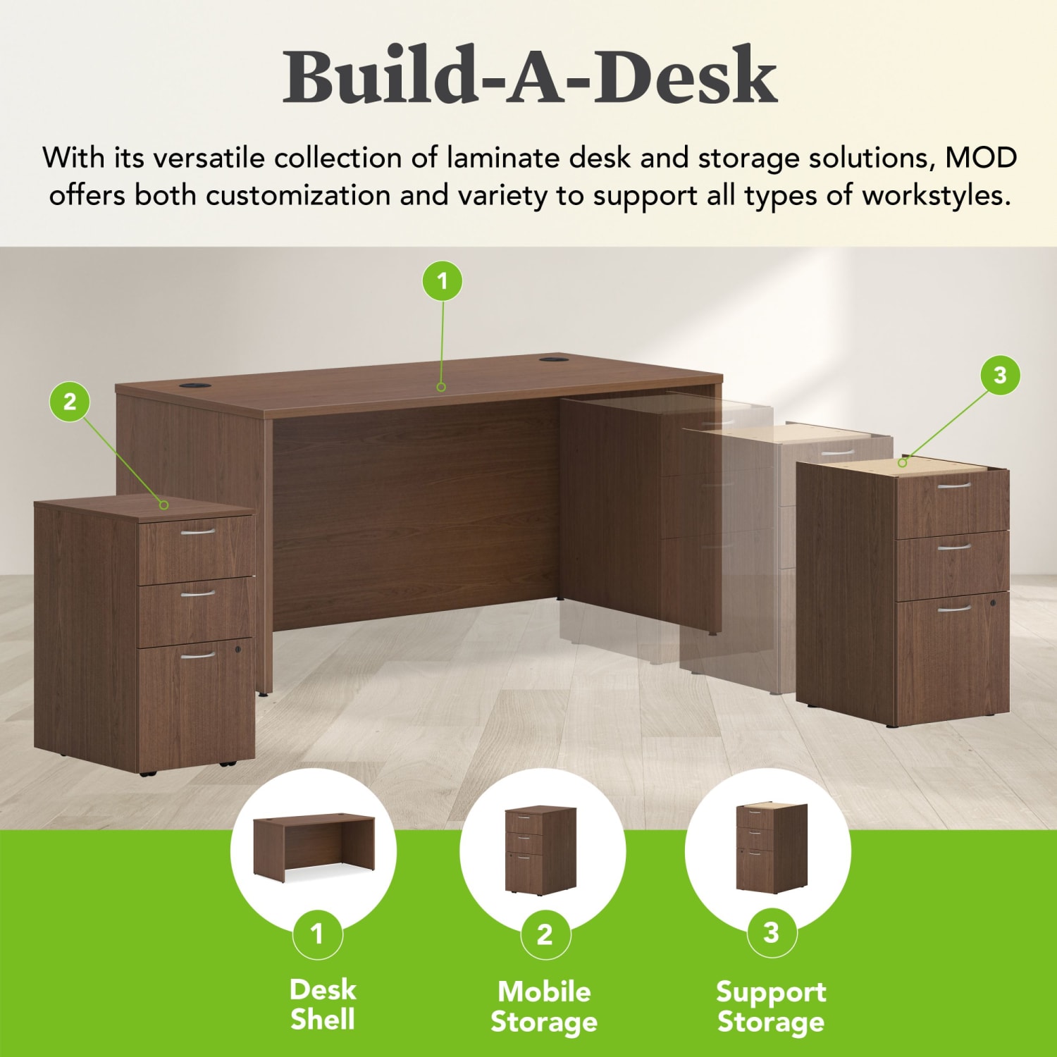 HON Mod 60inW Computer Desk With 3-Drawer Pedestal, Sepia Walnut - Image 5
