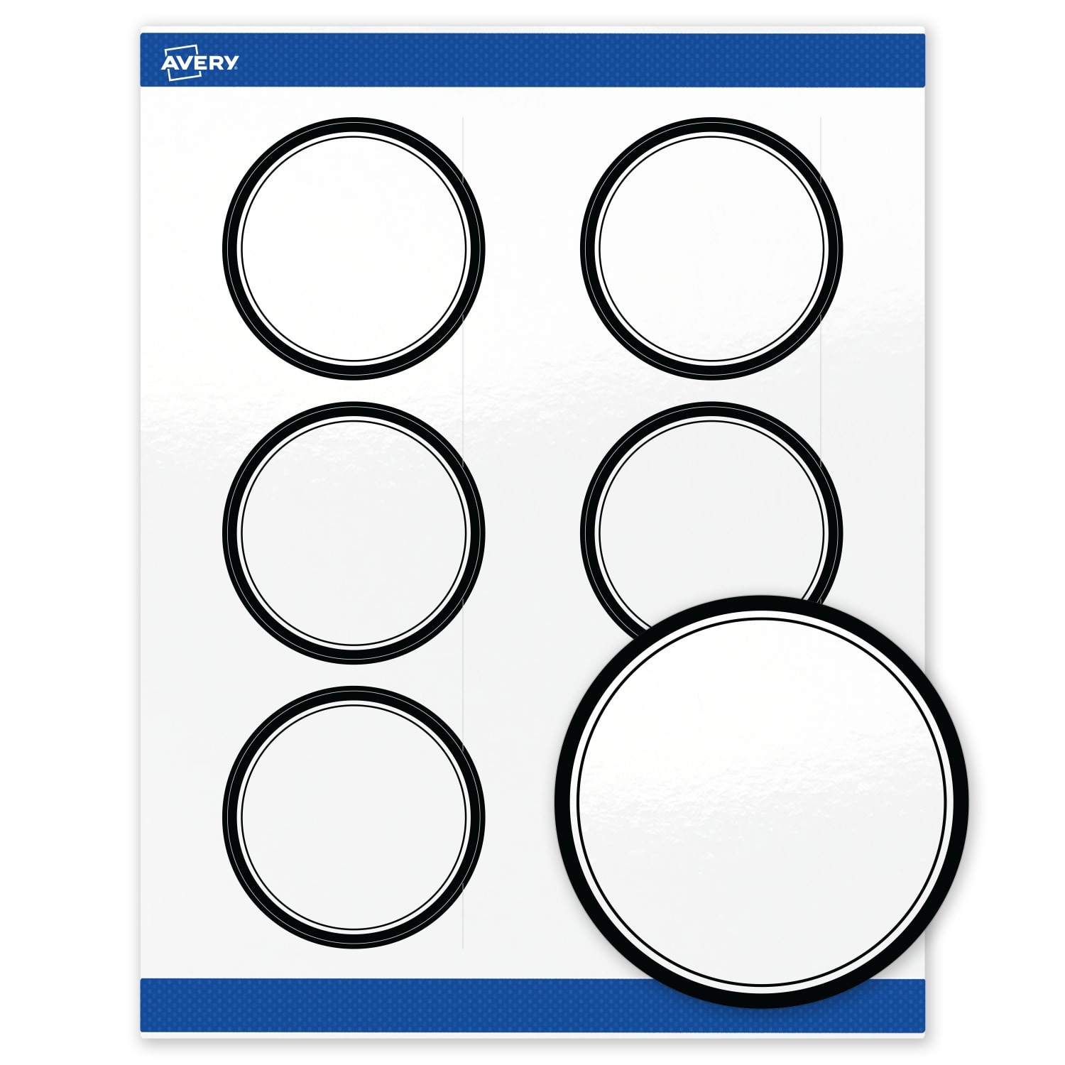 Avery Print-To-The-Edge Labels & Sure Feed, S00-DM1-PRWGP10, 3in Round, Glossy White, Preprinted Double Black Border Design, Pack Of 60 - Image 3