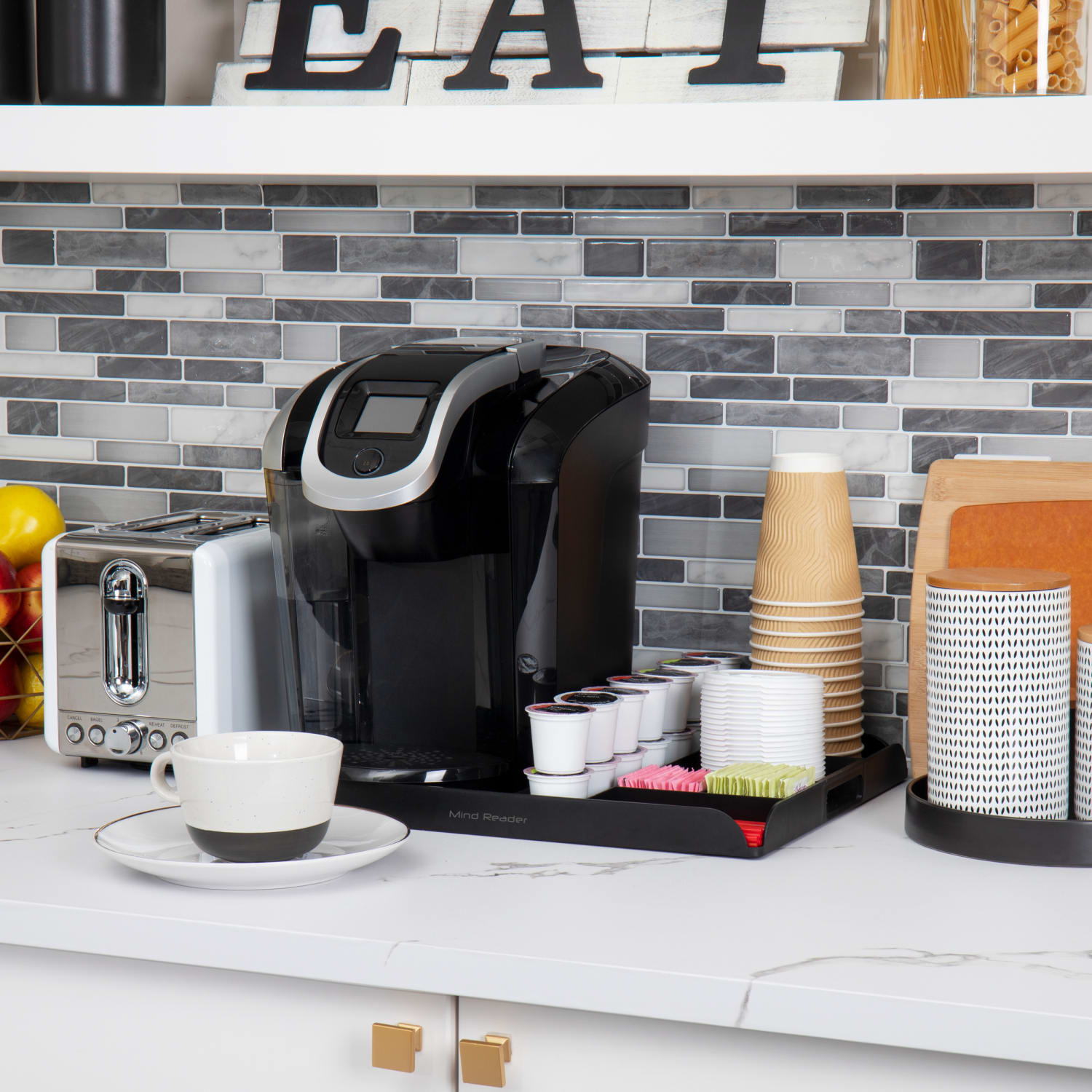 Mind Reader Coffee Serving Station, 1-1/4inH x 17-1/2inW x 13-1/4inD, Black - Image 3