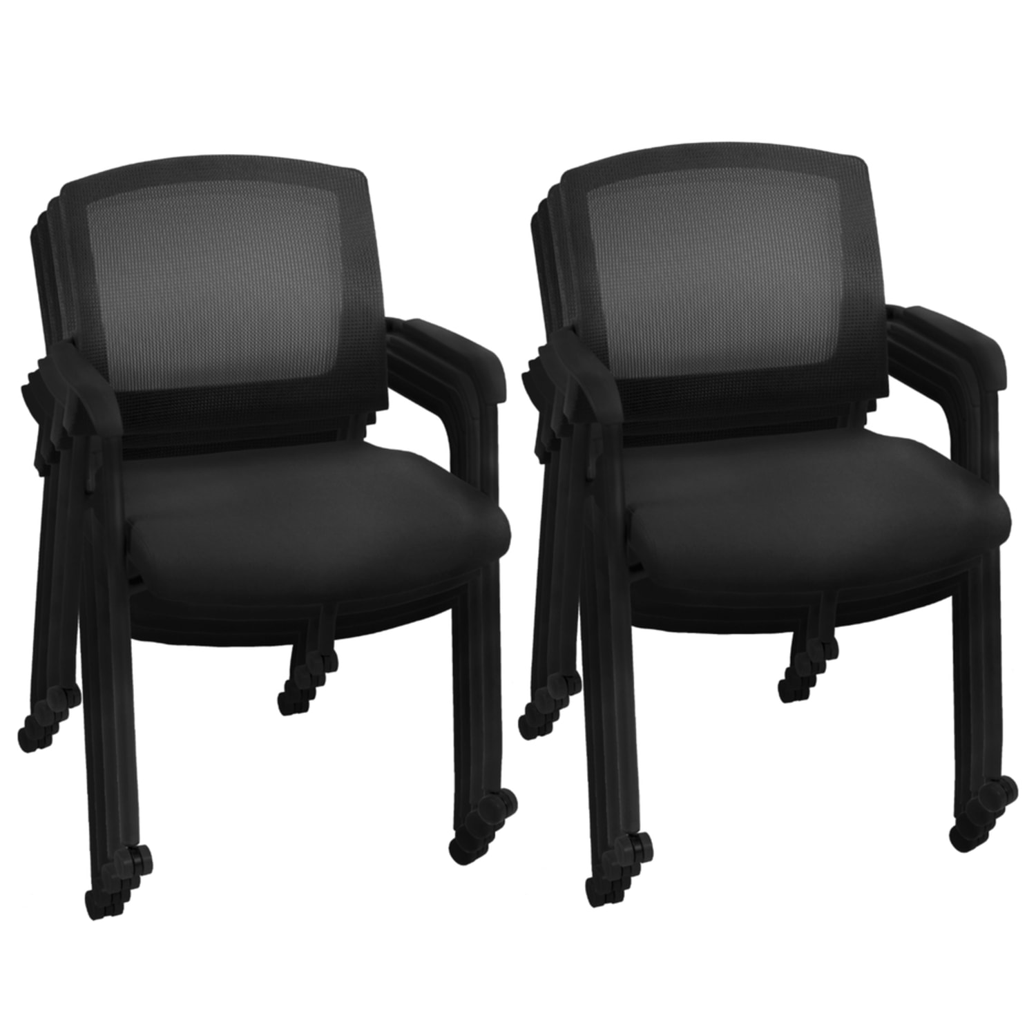 Regency Knight Mesh Stacking Chairs, With Casters, Black, Pack Of 8 Chairs