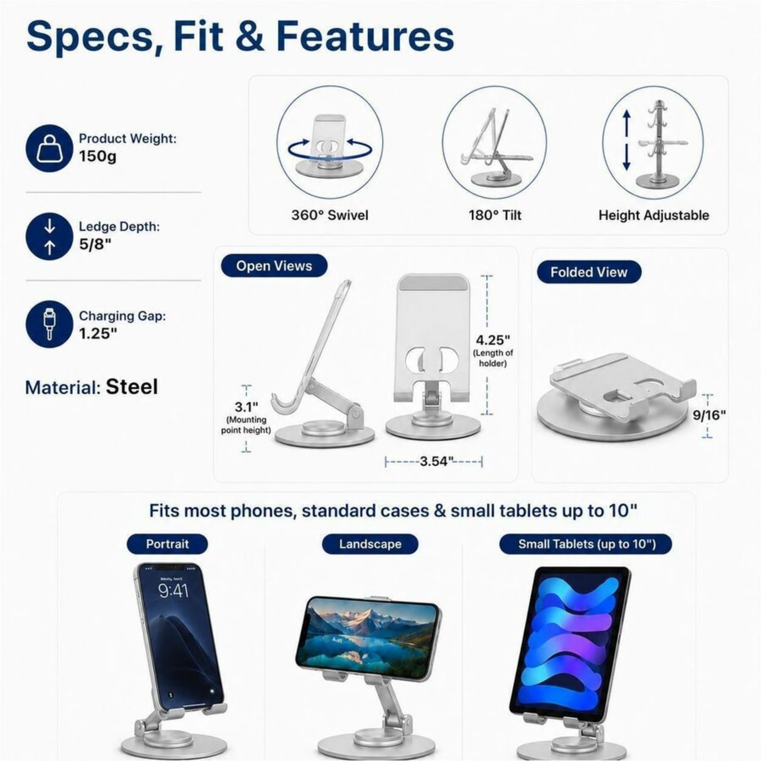 Uncaged Ergonomics Swivel Phone Stand, 4XSPSSILVER - Image 6