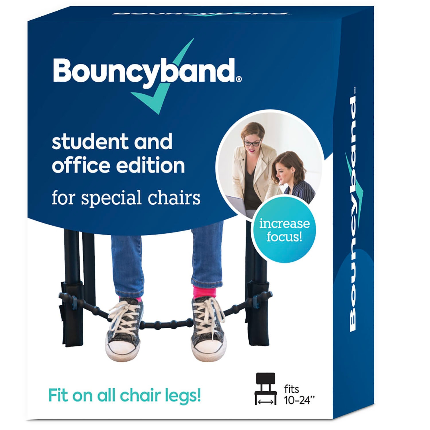 Bouncyband Universal Chair Band for Home and School Chairs, 4-1/8in x 2-15/16in, Black/Blue