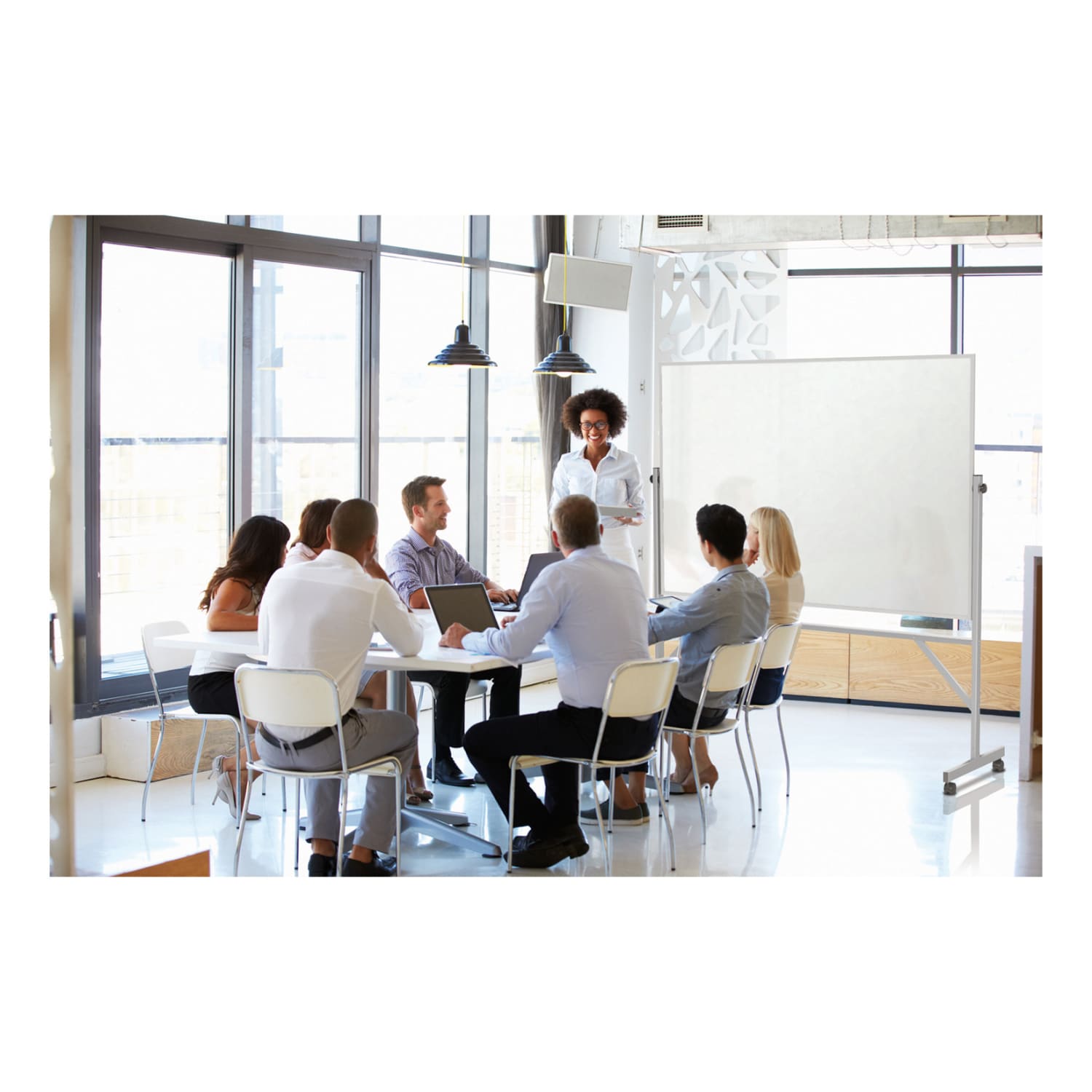 Ghent Reversible Natural Cork/Non-Magnetic Dry-Erase Whiteboard Board, 78 1/8in x 77 1/4in, Silver Aluminum Frame - Image 4