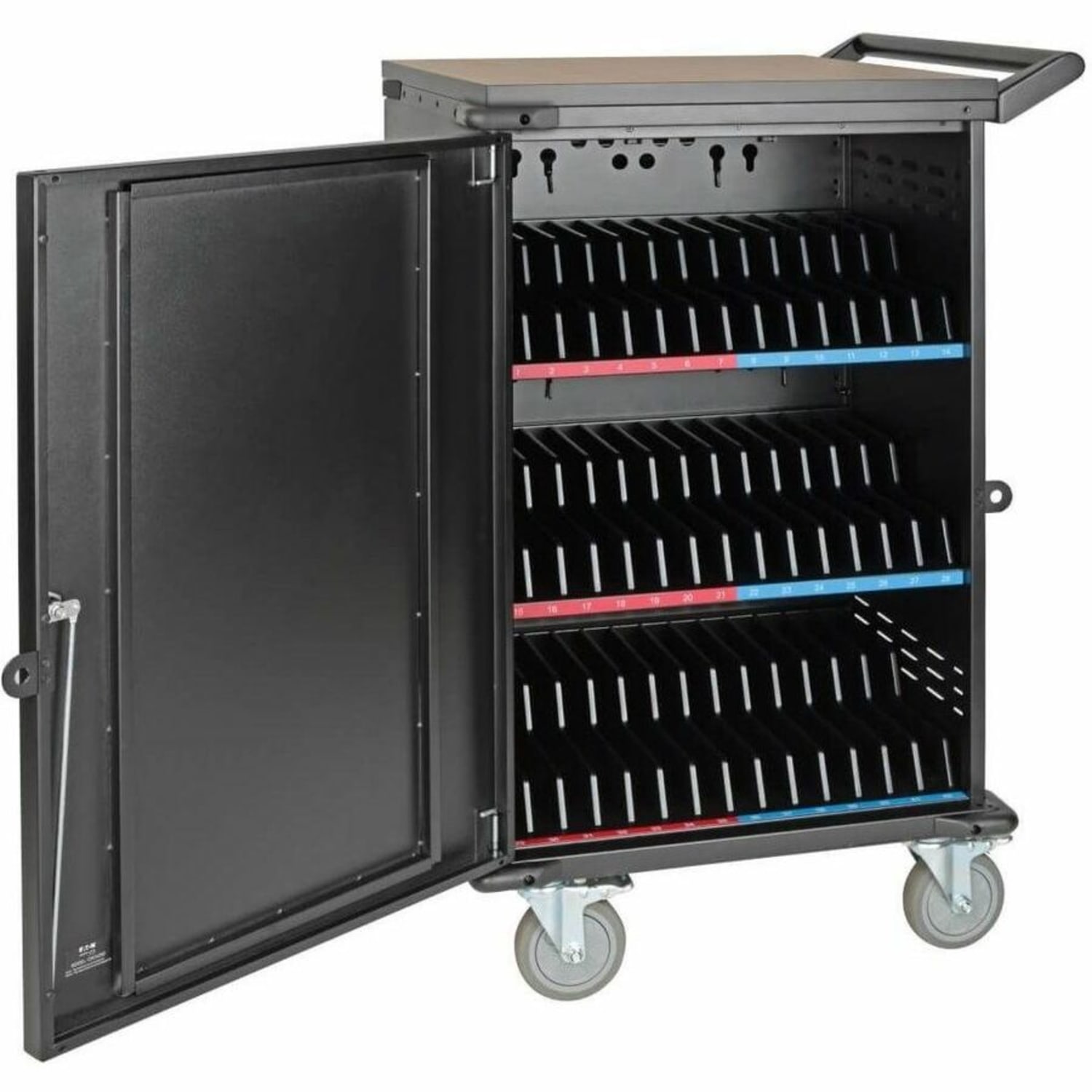 Eaton Tripp Lite Series 45-Device AC Mobile Charging Cart Storage Station - Laptops, Chromebooks, Tablets 120V, NEMA 5-15P, 10 ft. Cord, Black - Cart charge and management - for 45 notebooks - lockable - heavy duty steel - black - Image 4