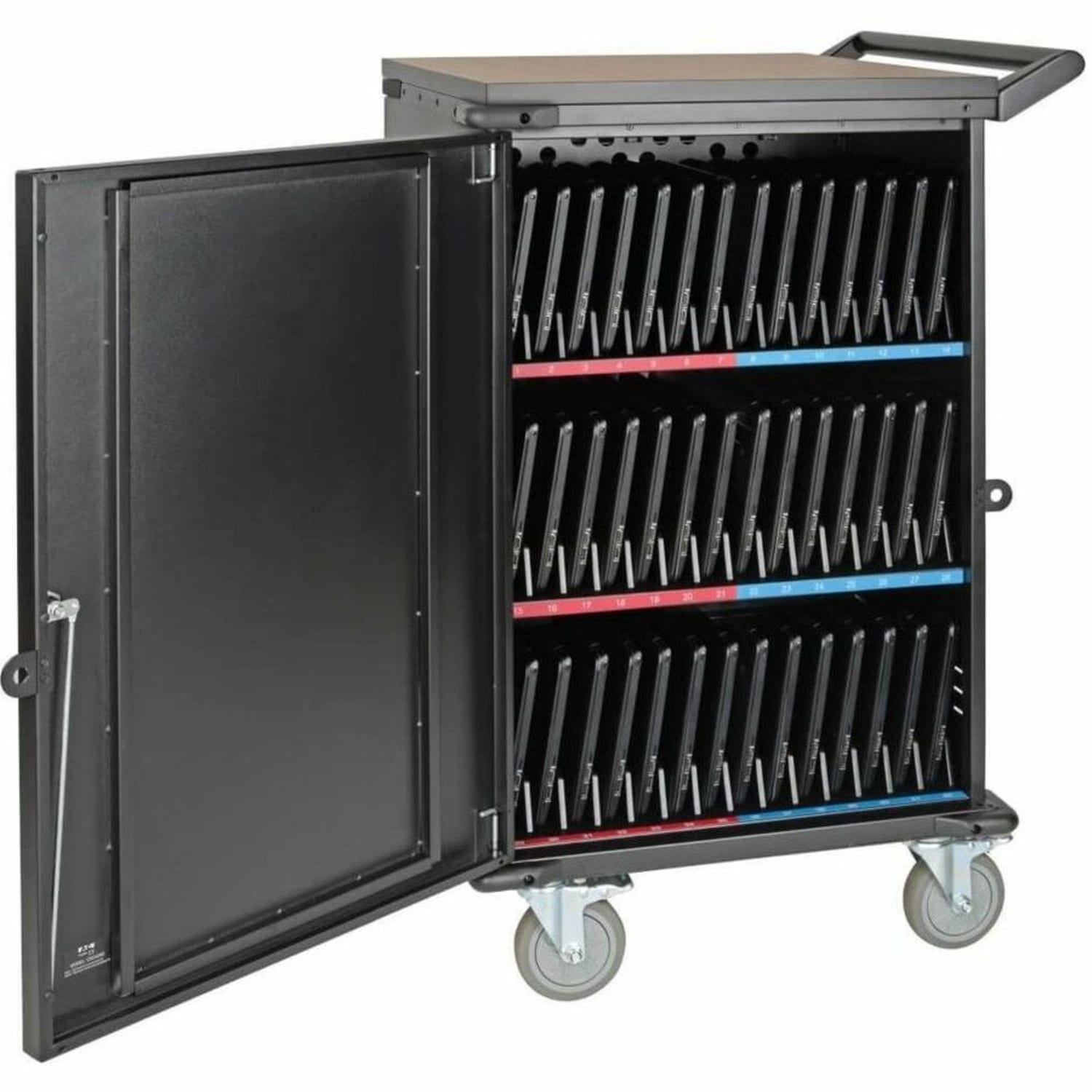 Eaton Tripp Lite Series 45-Device AC Mobile Charging Cart Storage Station - Laptops, Chromebooks, Tablets 120V, NEMA 5-15P, 10 ft. Cord, Black - Cart charge and management - for 45 notebooks - lockable - heavy duty steel - black - Image 5
