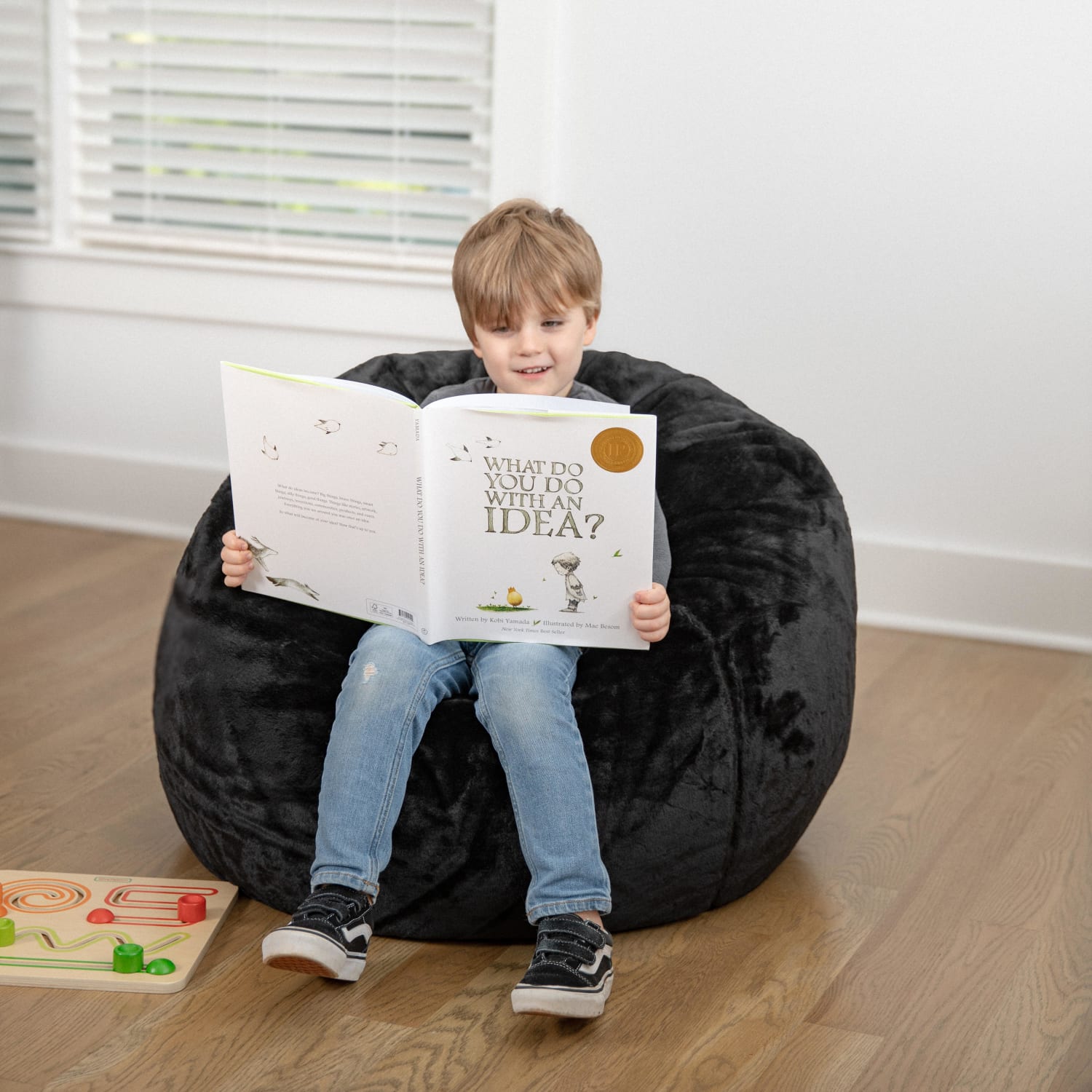 Flash Furniture Small Bean Bag Chair For Kids And Teens Black Furry PopularChairscom
