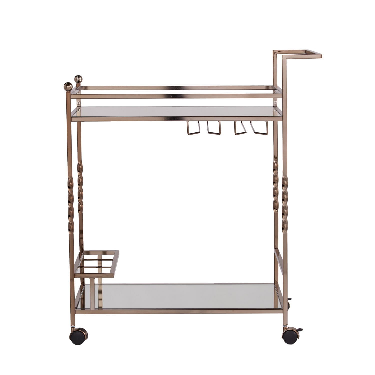 SEI Furniture Ivers 2-Shelf Mirrored Bar Cart, With Bottle Holders And Stemware Racks, 31-1/2inH x 29inW x 15-3/4inD, Champagne - Image 3