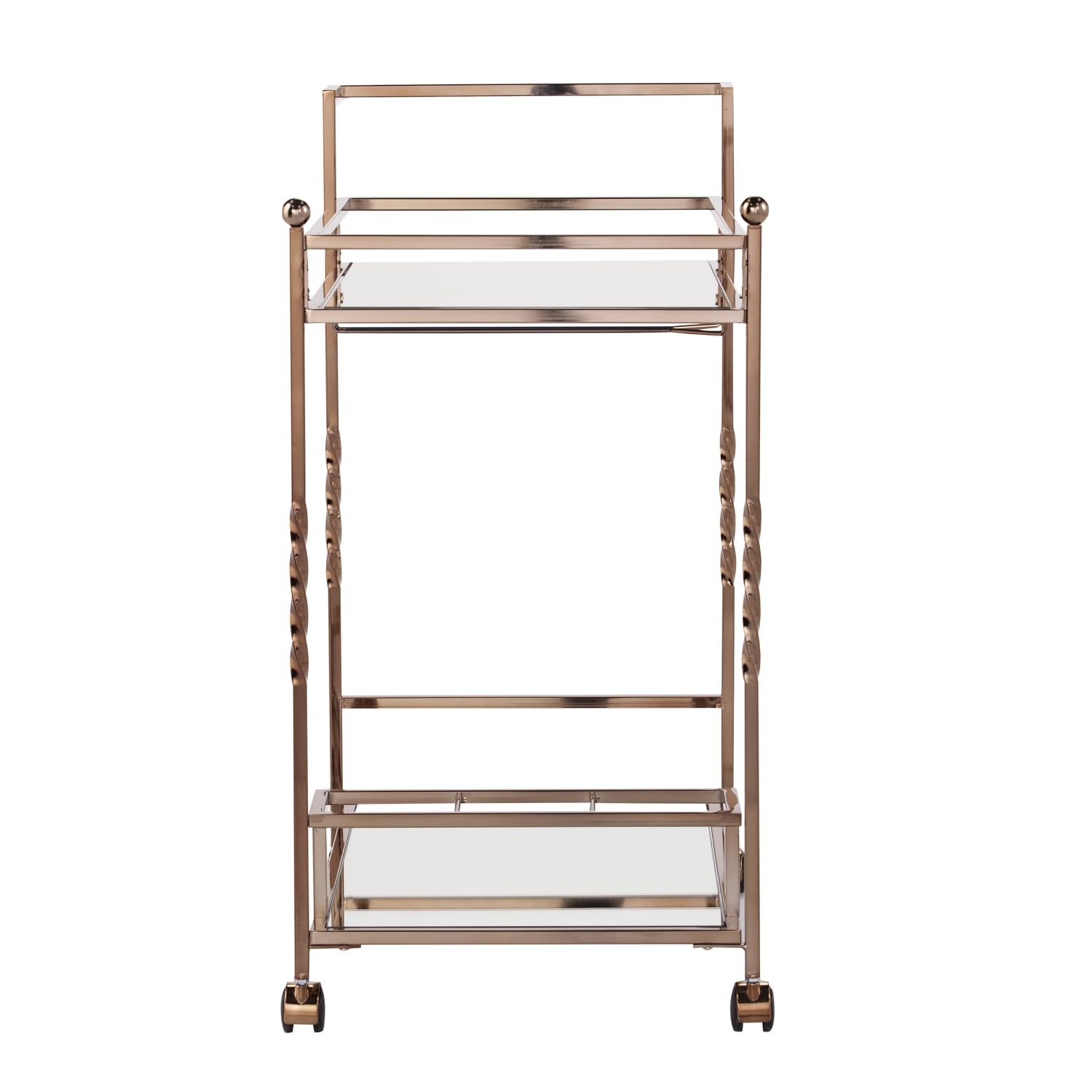 SEI Furniture Ivers 2-Shelf Mirrored Bar Cart, With Bottle Holders And Stemware Racks, 31-1/2inH x 29inW x 15-3/4inD, Champagne - Image 4