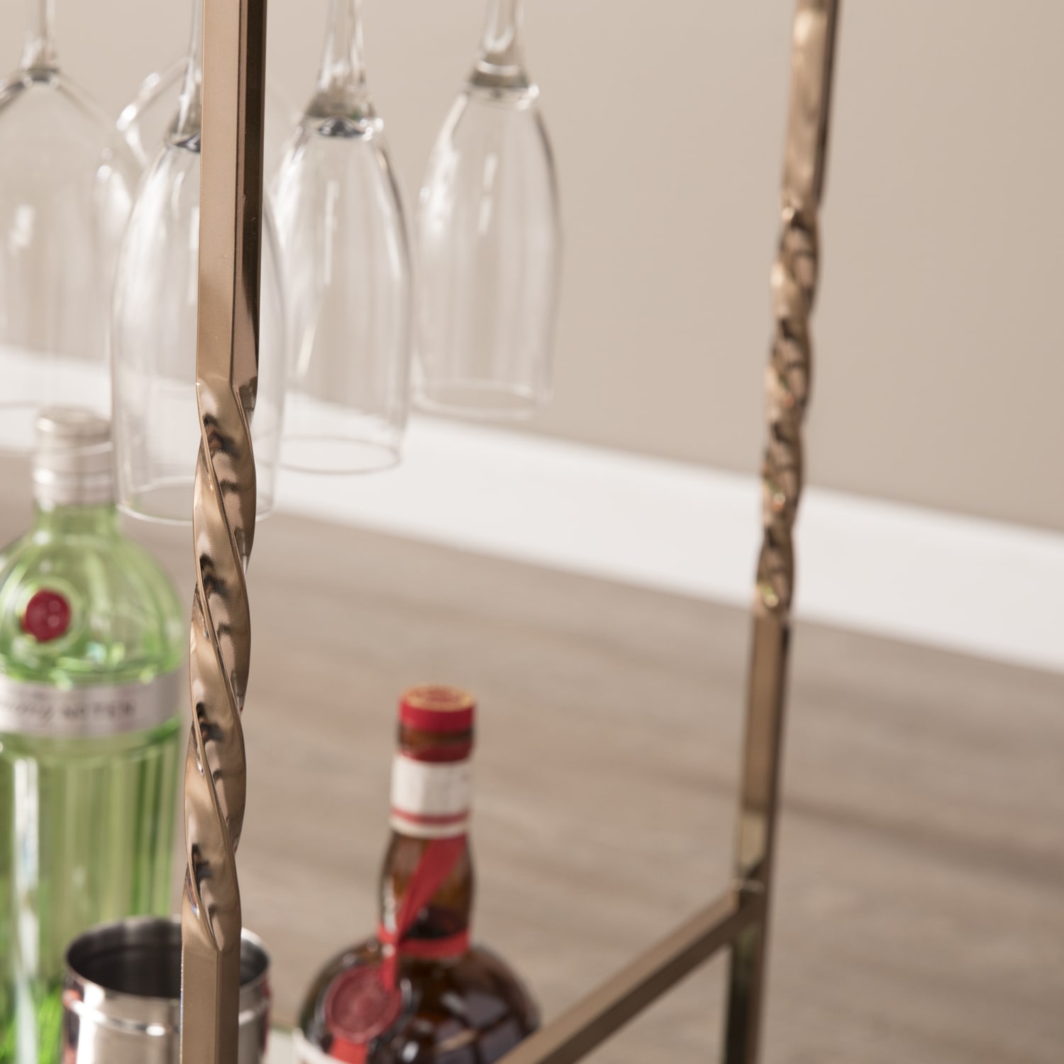 SEI Furniture Ivers 2-Shelf Mirrored Bar Cart, With Bottle Holders And Stemware Racks, 31-1/2inH x 29inW x 15-3/4inD, Champagne - Image 6