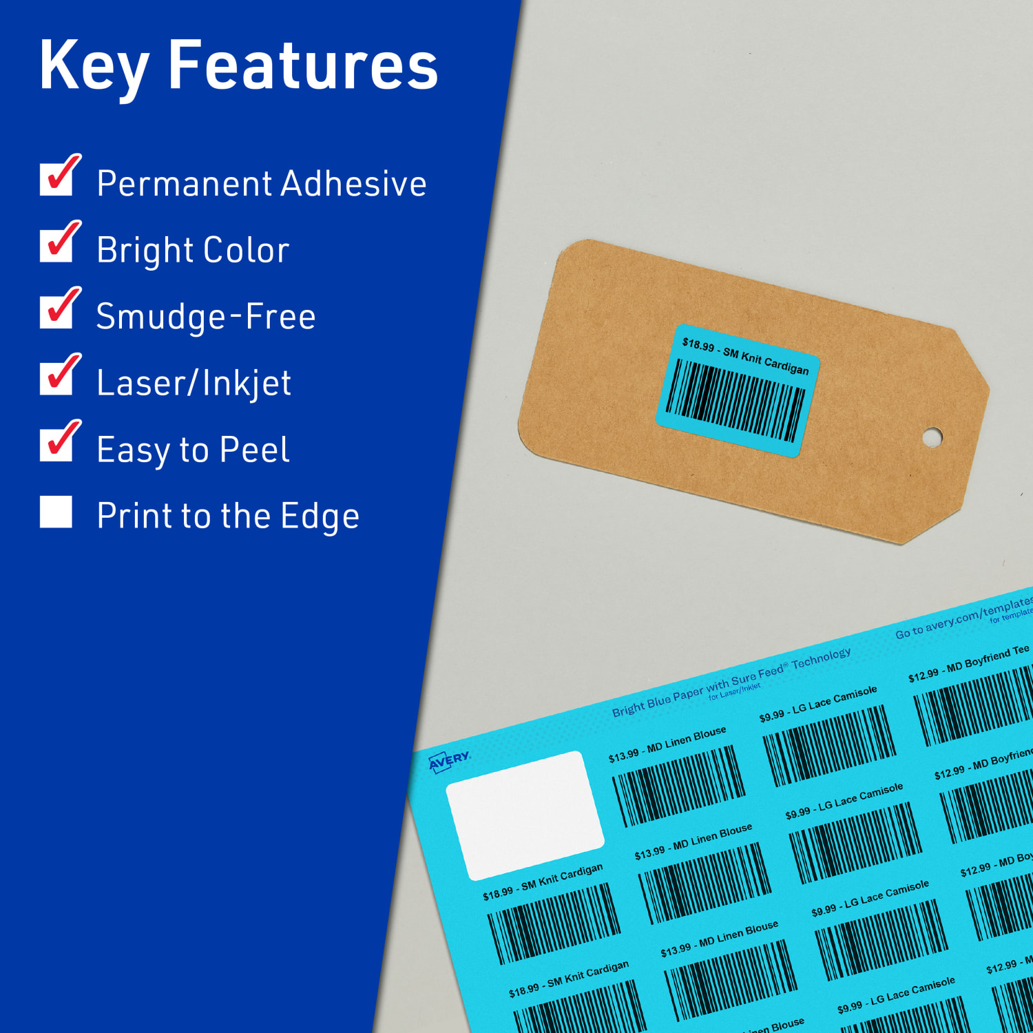 Avery Printable Labels With Sure Feed Technology, 94226-BBP40, Rectangle, 1-1/4in x 1-3/4in, Matte Bright Blue, Pack of 1280 - Image 3
