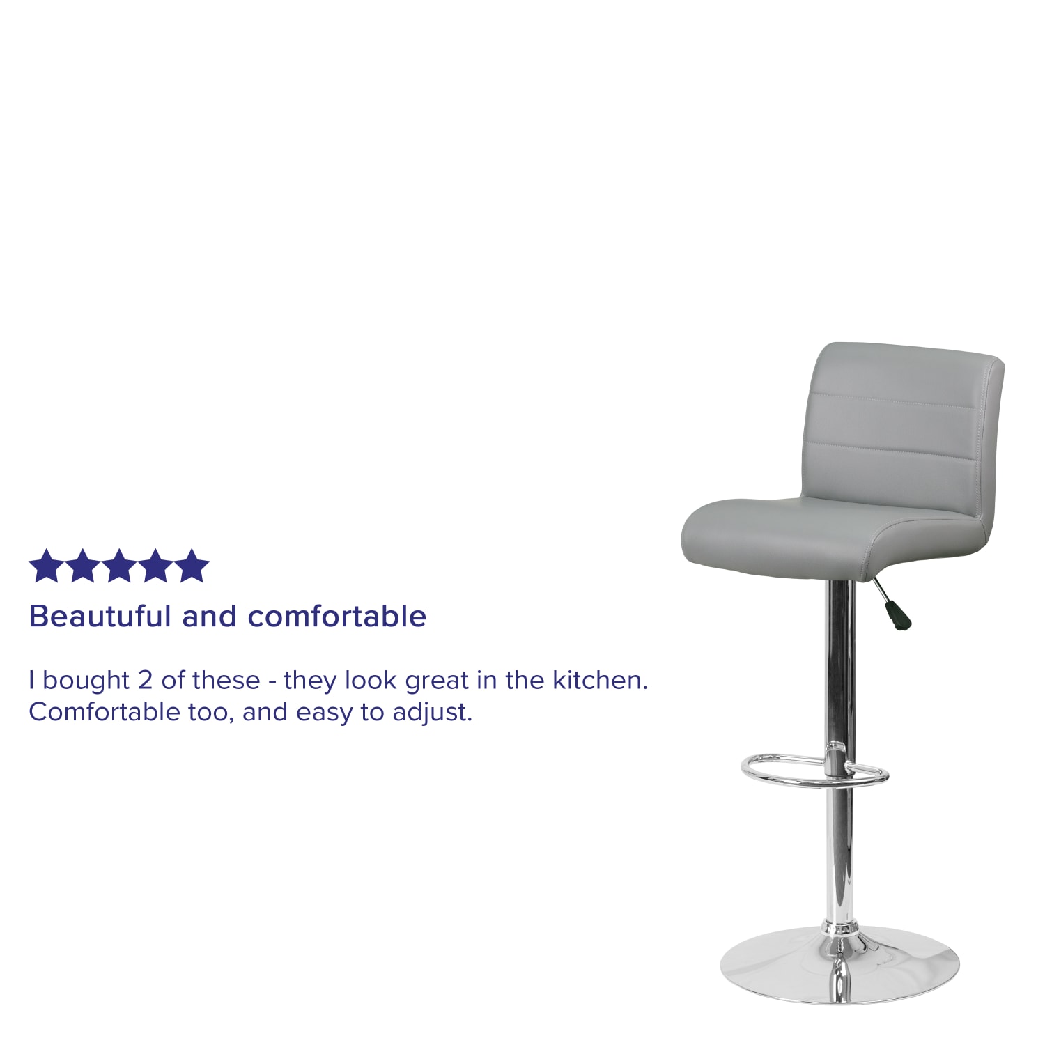 Flash Furniture Contemporary Vinyl Adjustable Height Barstool with Rolled Seat and Chrome Base Gray PopularChairscom