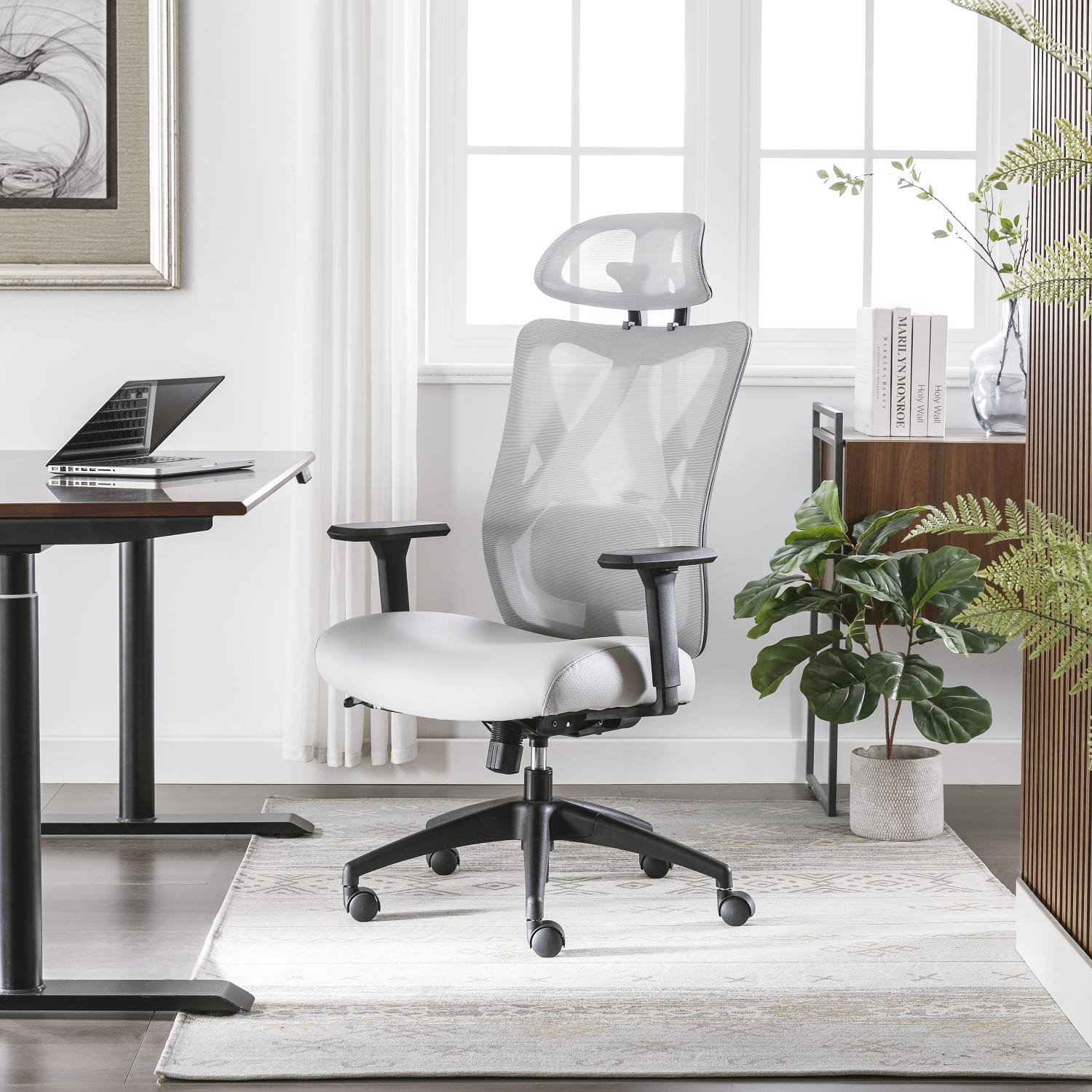 Serta SitTrue Ridgefield Ergonomic Mesh/Vegan Leather High-Back Task Chair, 51% Recycled, White/Black