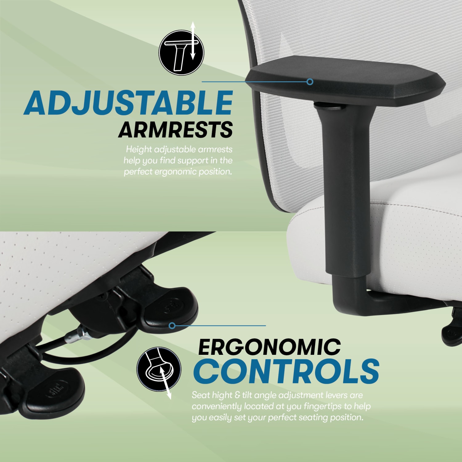 Serta SitTrue Ridgefield Ergonomic Mesh/Vegan Leather High-Back Task Chair, 51% Recycled, White/Black - Image 7