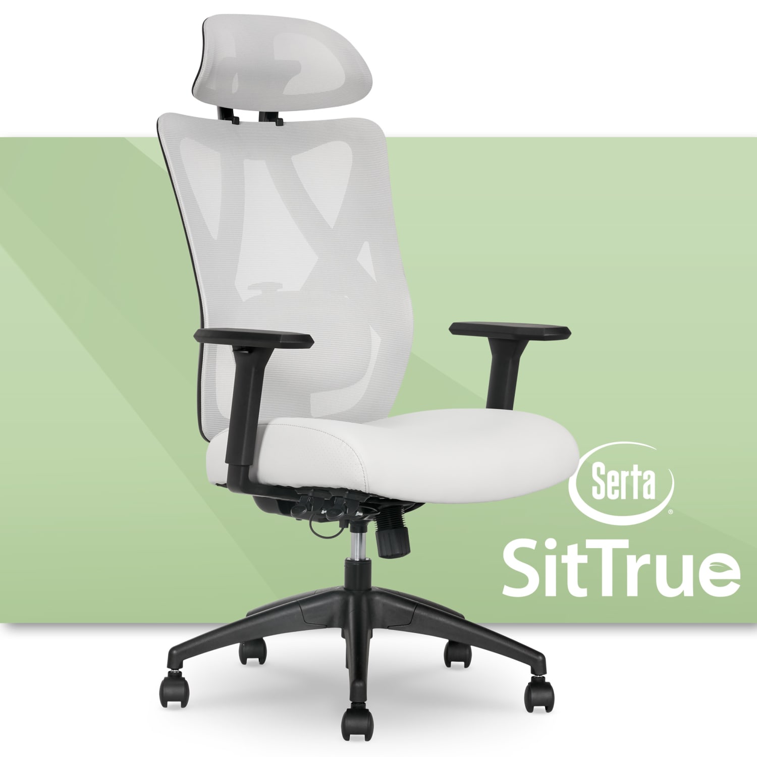 Serta SitTrue Ridgefield Ergonomic Mesh/Vegan Leather High-Back Task Chair, 51% Recycled, White/Black - Image 8