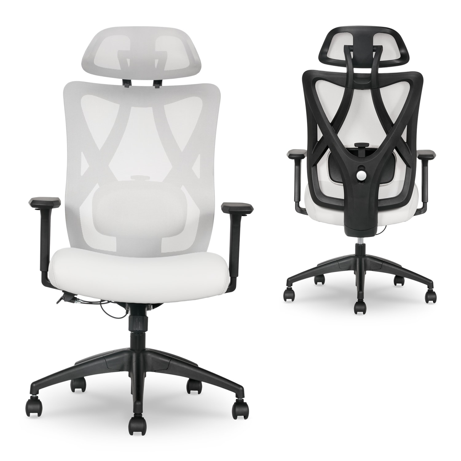 Serta SitTrue Ridgefield Ergonomic Mesh/Vegan Leather High-Back Task Chair, 51% Recycled, White/Black - Image 13