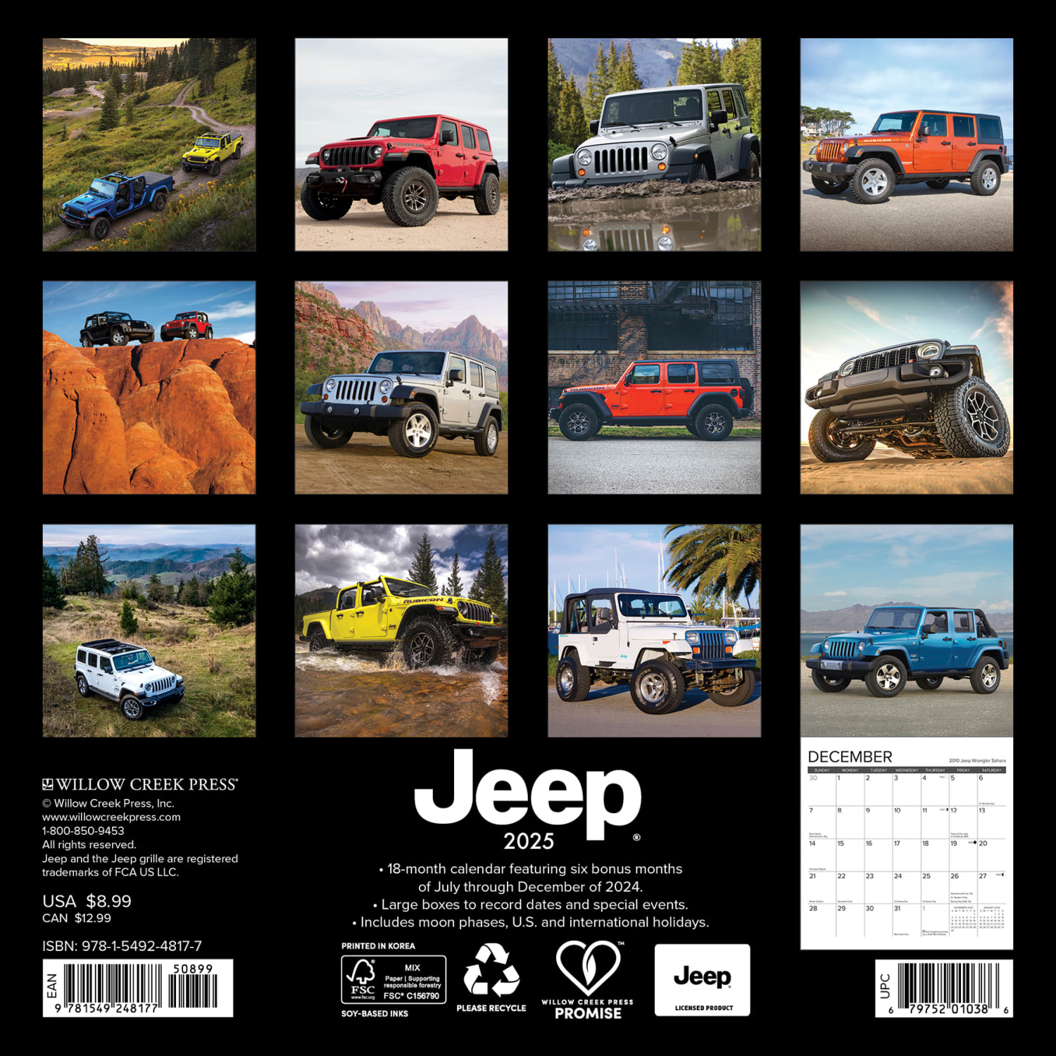 2025 Willow Creek Press Mini Wall Calendar, 7in x 7in, Jeep, January 2025 To December 2025, 48177 - Image 6