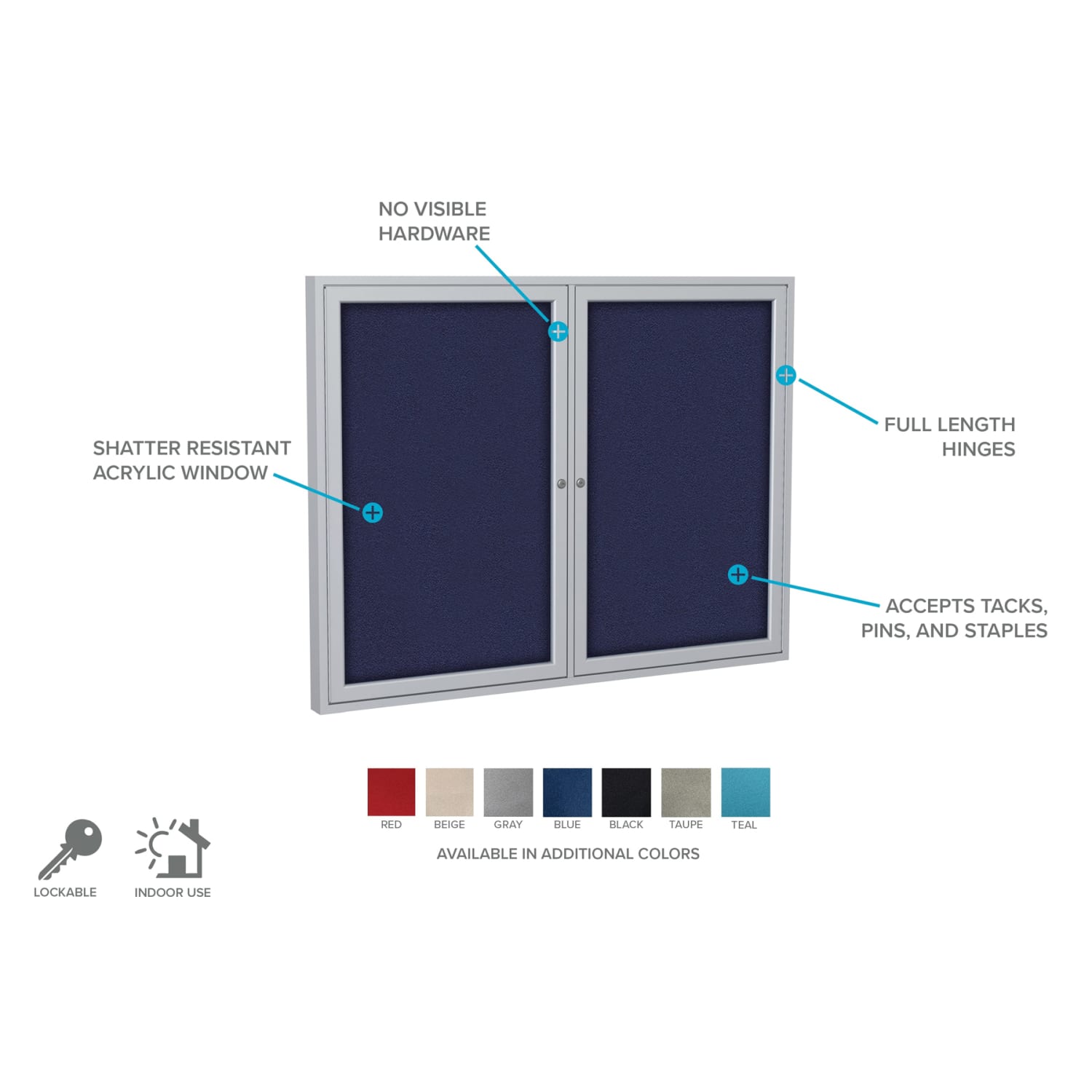 Ghent 2 Door Enclosed Fabric Bulletin Board, Satin Aluminum Frame, 36inH x 48inW, Taupe - Image 4