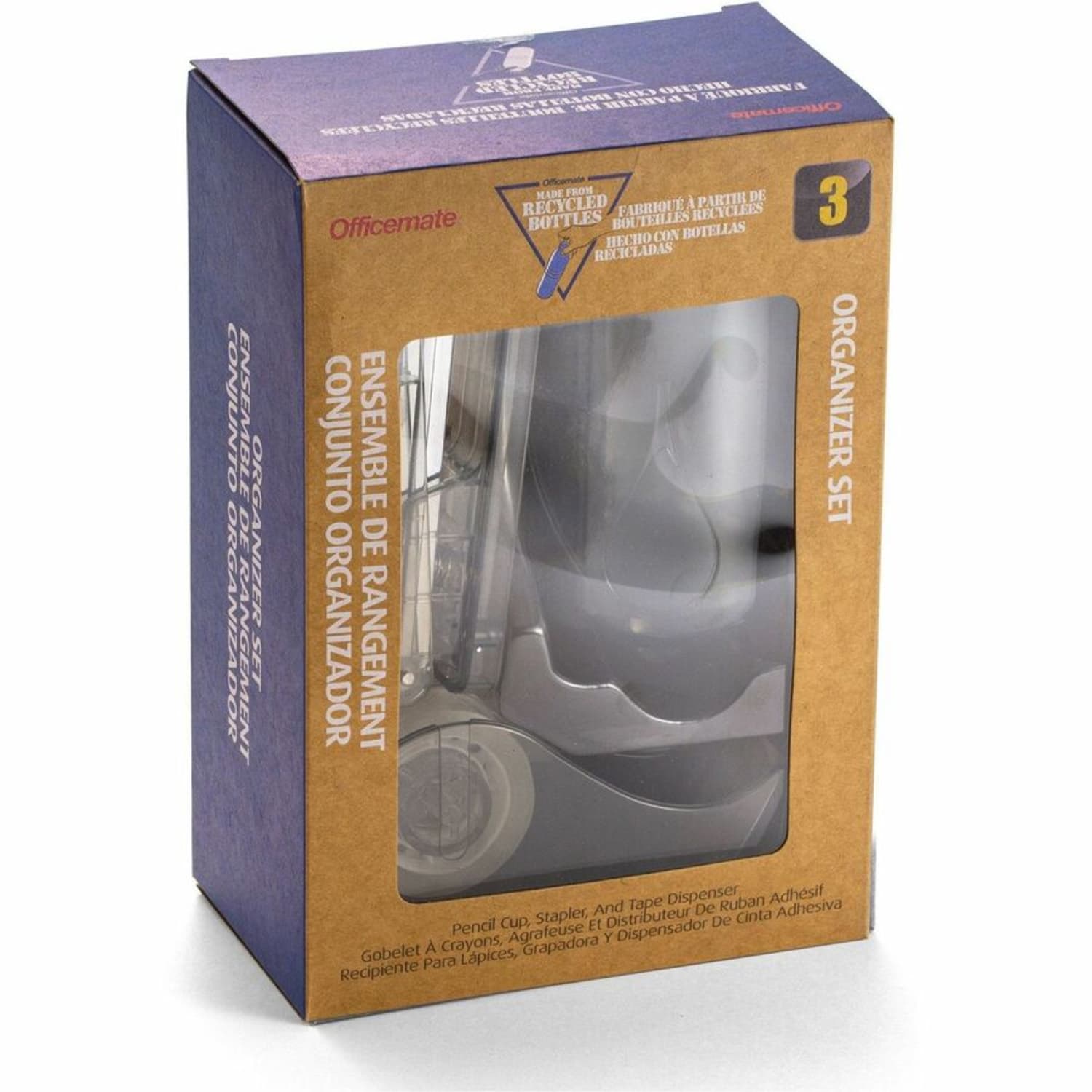 Officemate Recycled 3-Piece Desktop Organizer Set - Desktop - Durable, Sturdy - Translucent Gray - Plastic - 1 Each - Image 6