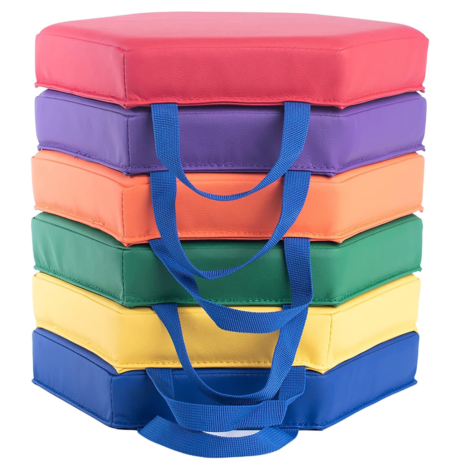 Bintiva Color Coded Vinyl Floor Cushions, 13in x 13in x 2in, Hexagon, Assorted, Set Of 6