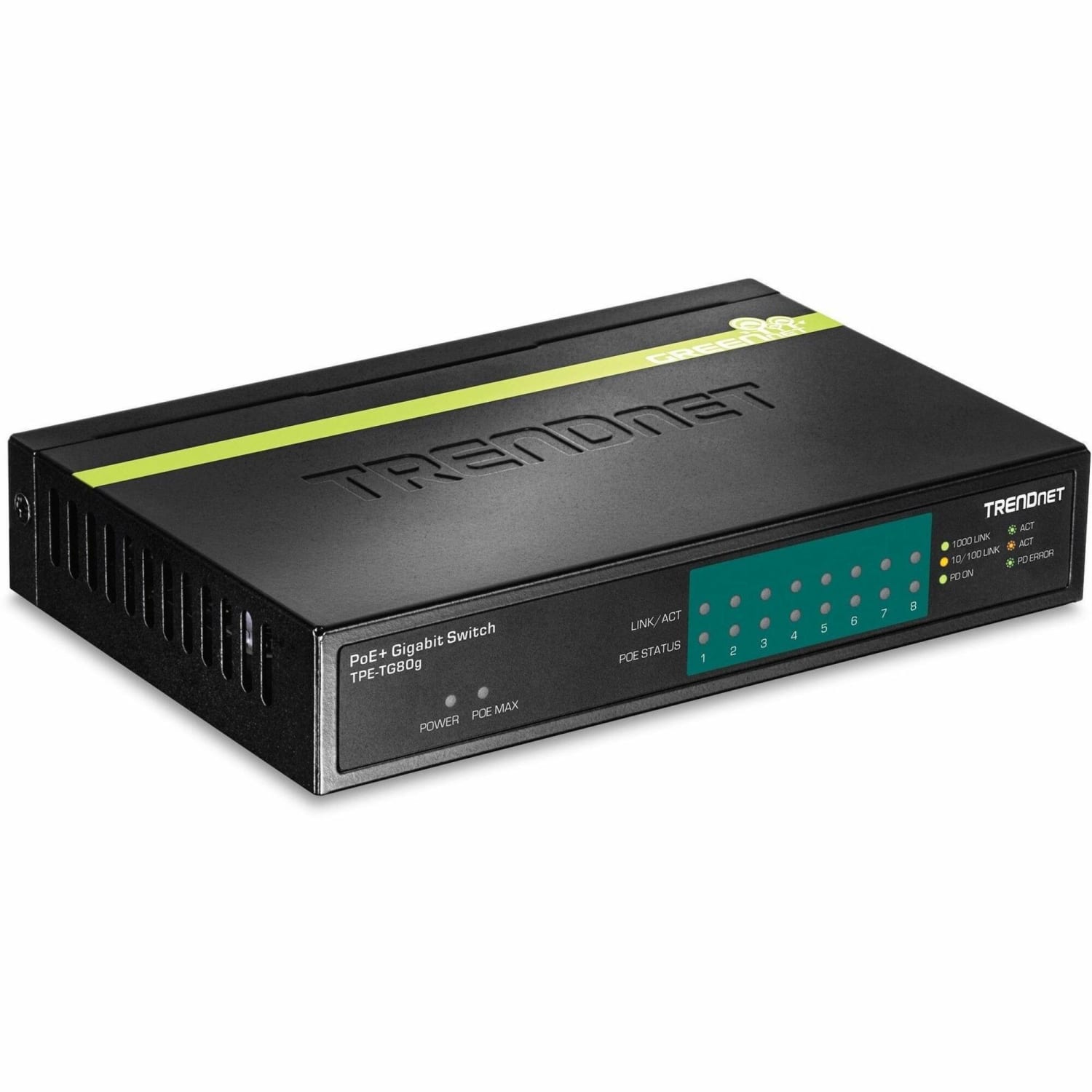 TRENDnet 8-Port Gigabit PoE+ Switch, TPE-TG80G, 8x Gigabit PoE+ Ports, 123W PoE Power Budget, 16 Gbps, Ethernet Splitter