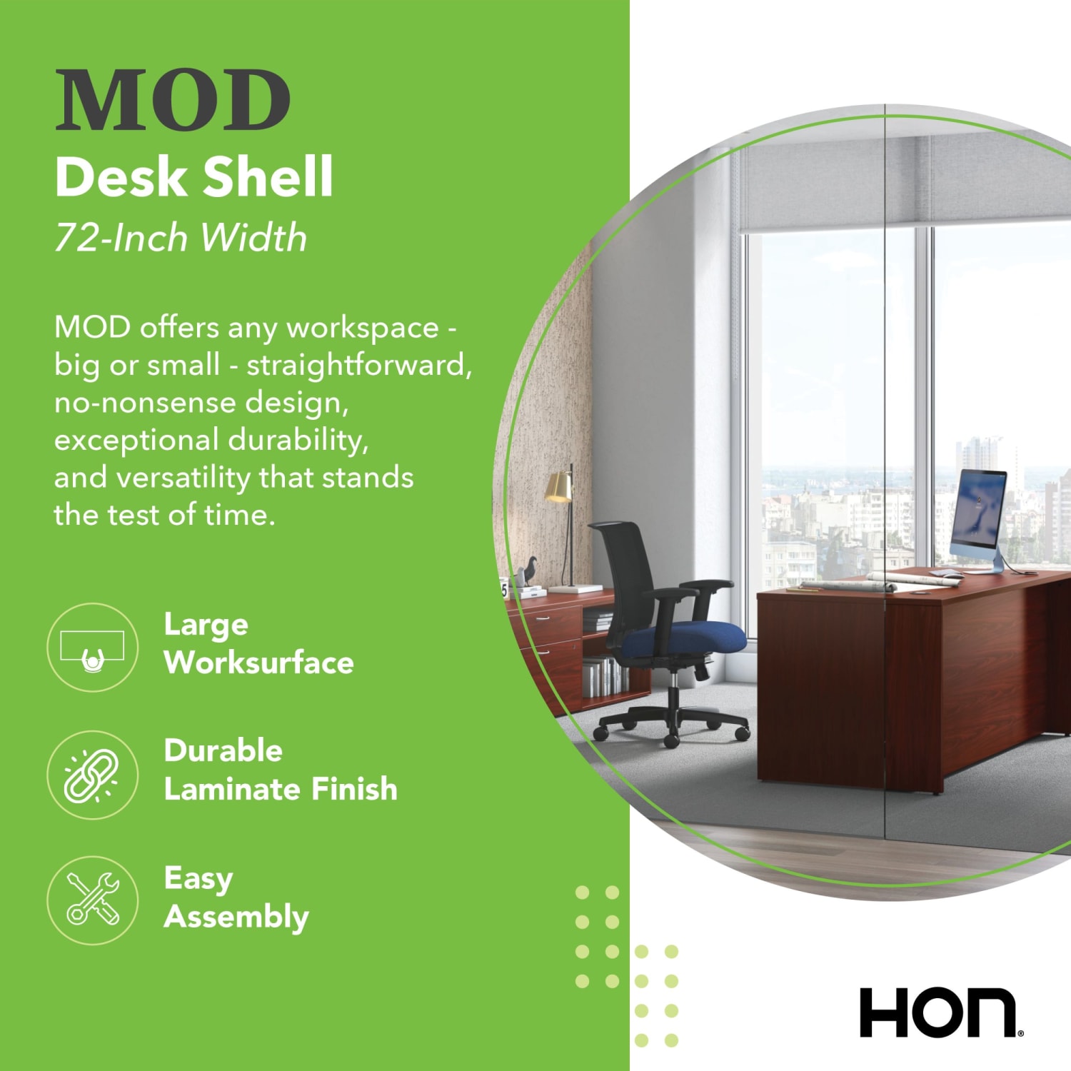 HON Mod 72inW Computer Desk, Traditional Mahogany - Image 4