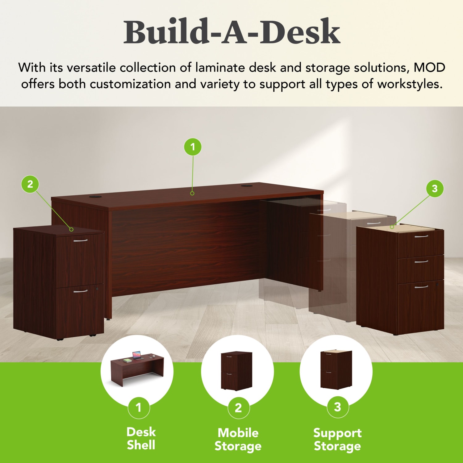 HON Mod 72inW Computer Desk, Traditional Mahogany - Image 5