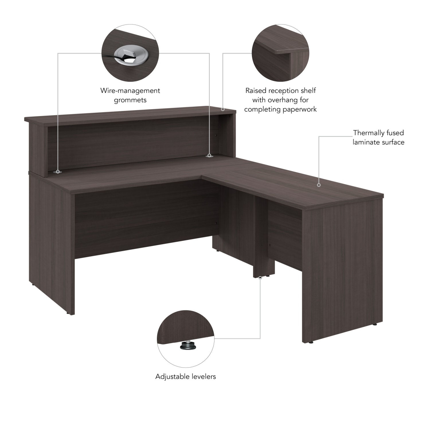 Bush Business Furniture Arrive 60inW L Shaped Reception Desk with Shelf, Storm Gray, Standard Delivery - Image 5