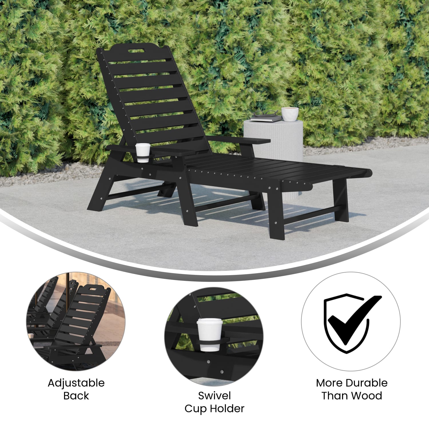 Flash Furniture Monterey All-Weather Adjustable Adirondack Lounge Chair with Cup Holder, Black - Image 5