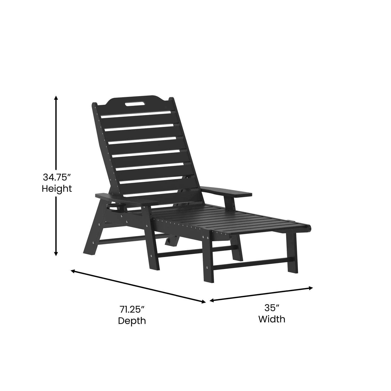 Flash Furniture Monterey All-Weather Adjustable Adirondack Lounge Chair with Cup Holder, Black - Image 6