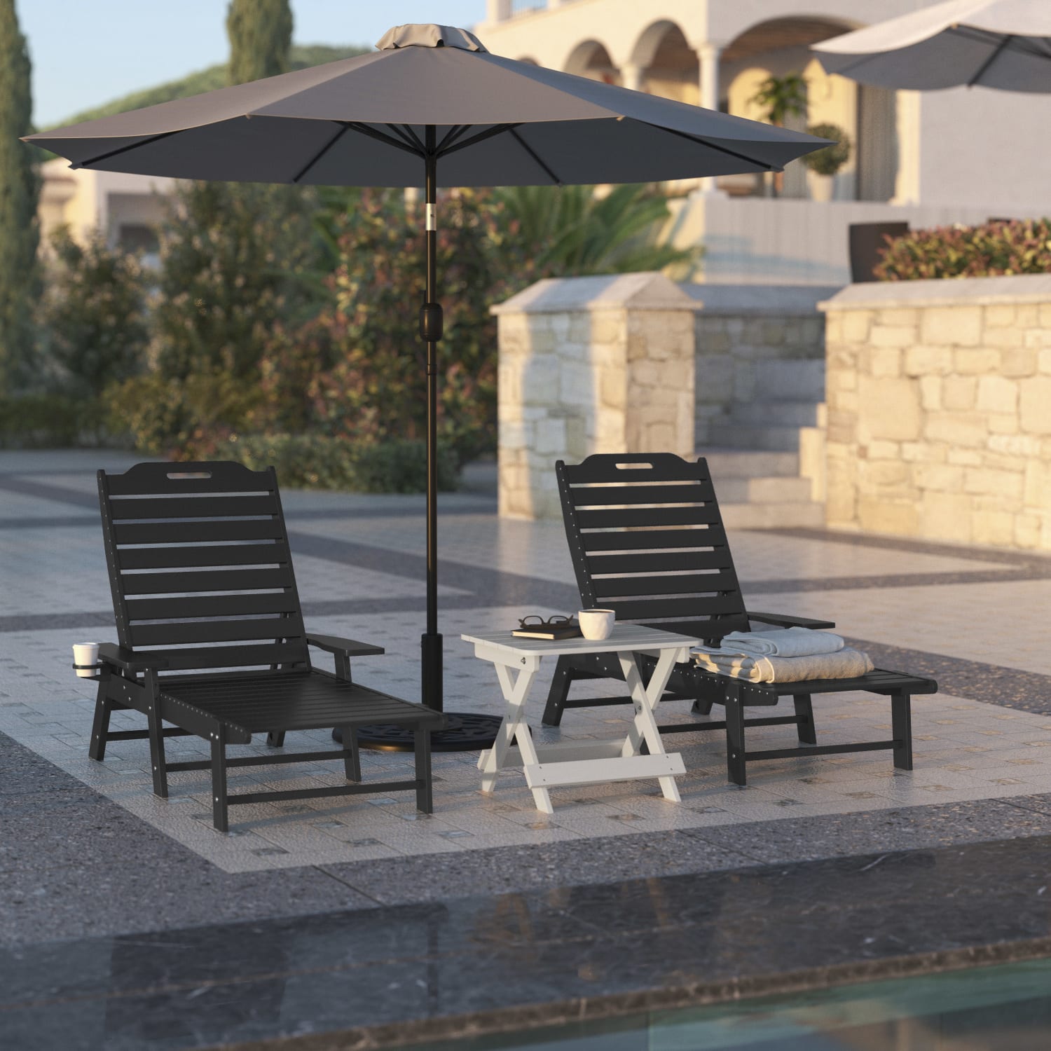 Flash Furniture Monterey All-Weather Adjustable Adirondack Lounge Chair with Cup Holder, Black - Image 7