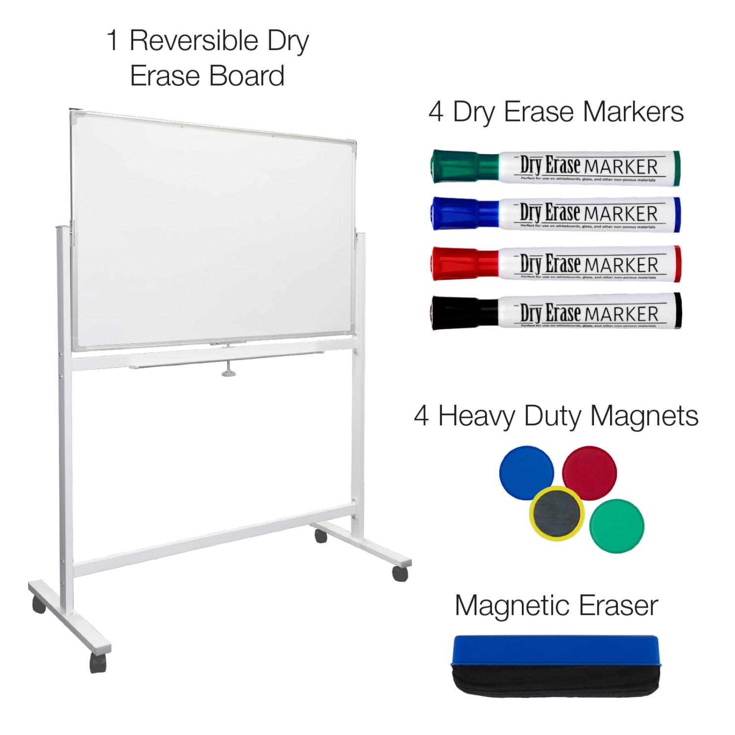 Excello Global Products Double-Sided Magnetic Dry-Erase Mobile Whiteboard, 32in x 48in, Silver Aluminum Frame - Image 4