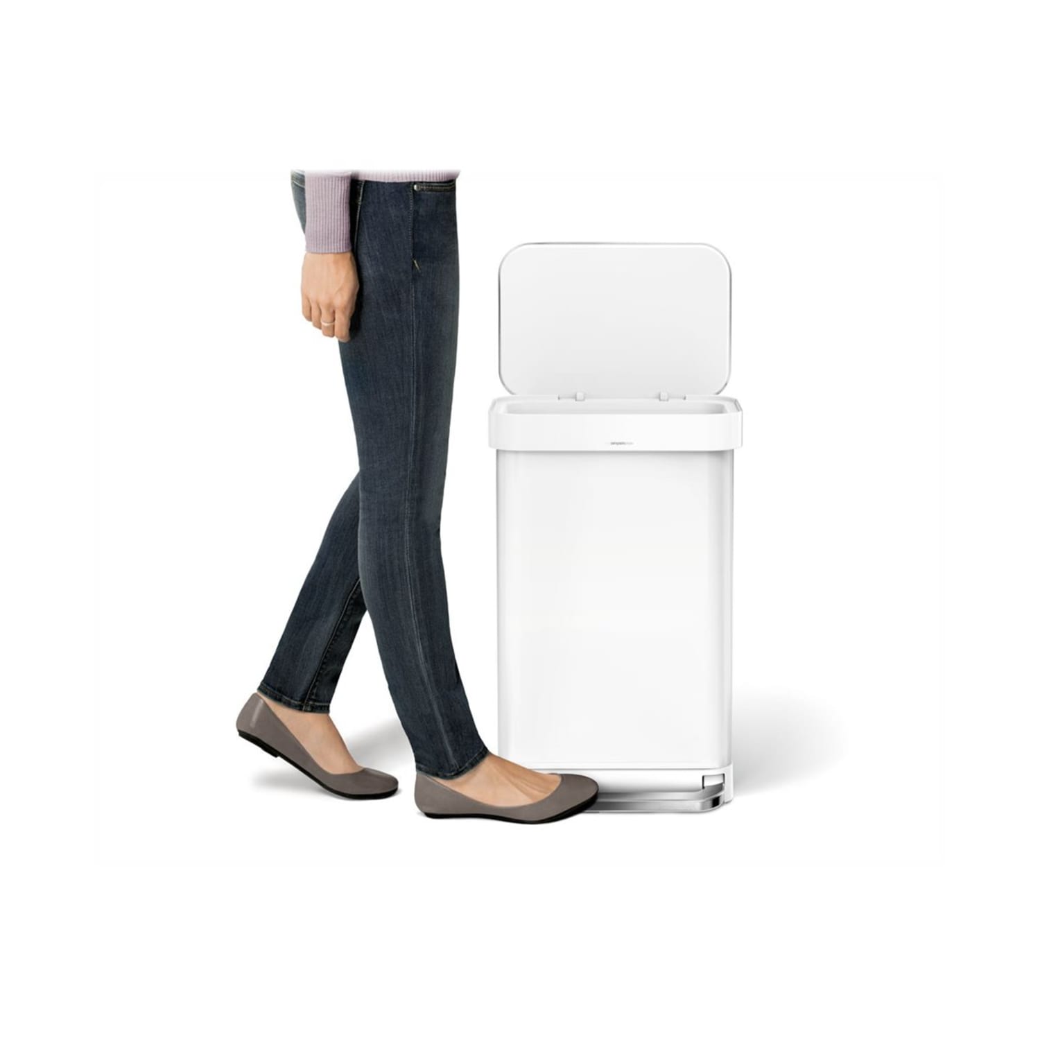 simplehuman Rectangular Step Can With Liner Pocket, 12 Gallons, White Steel - Image 6