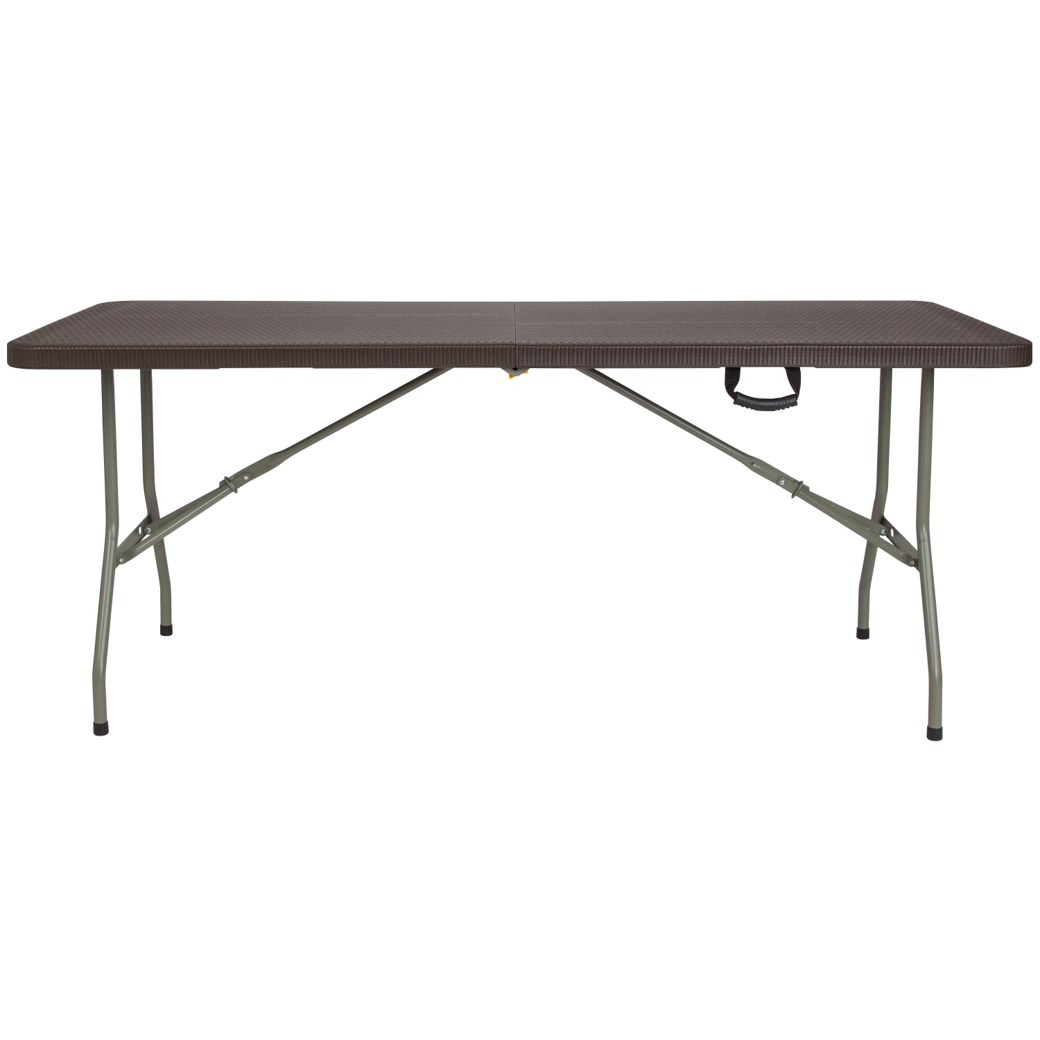 Flash Furniture Bi-Fold Rattan Plastic Folding Table, 29inH x 29inW x 71inD, Brown - Image 5