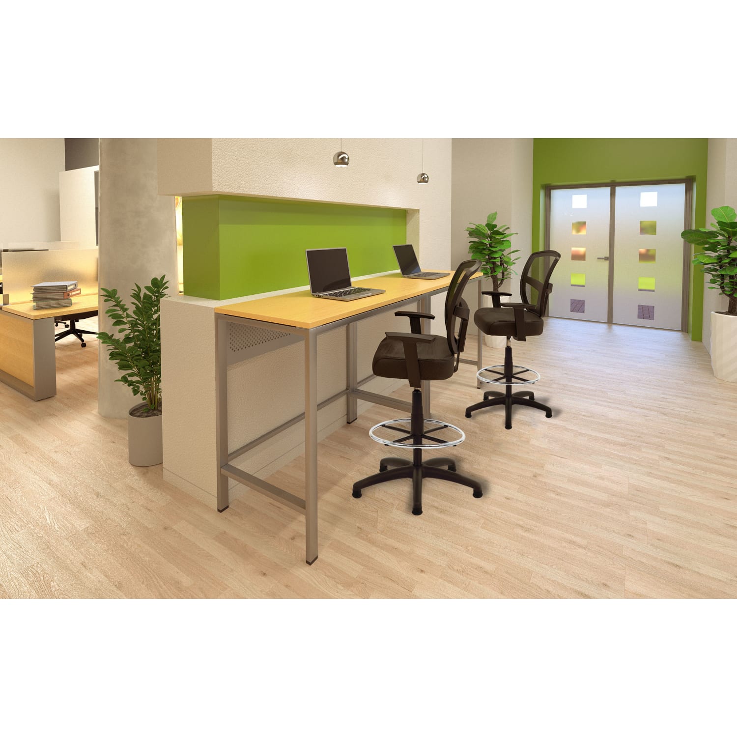 Boss Office Products Mesh Drafting Stool With Back Footring Black PopularChairscom