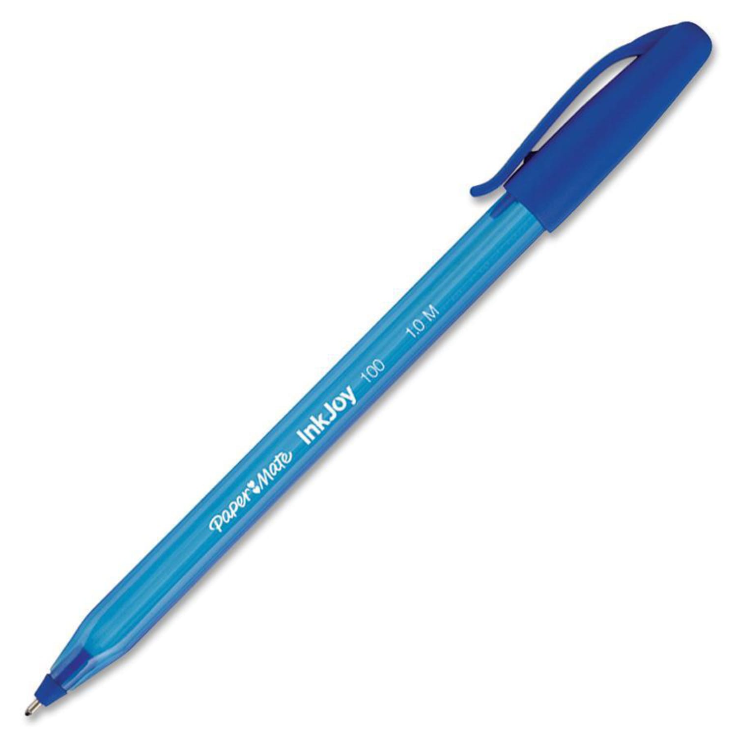 Paper Mate InkJoy 100 Stick Pens, Medium Point, 1.0 mm, Translucent Blue Barrels, Blue Ink, Pack Of 12 Pens - Image 6
