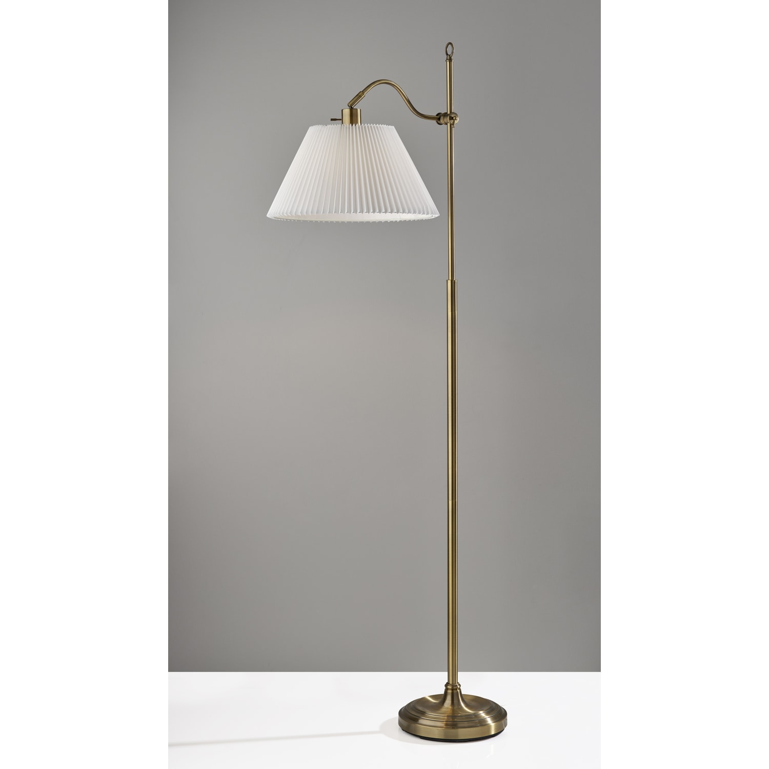 Adesso Derby Floor Lamp, 64-3/4inH, White/Antique Brass - Image 3