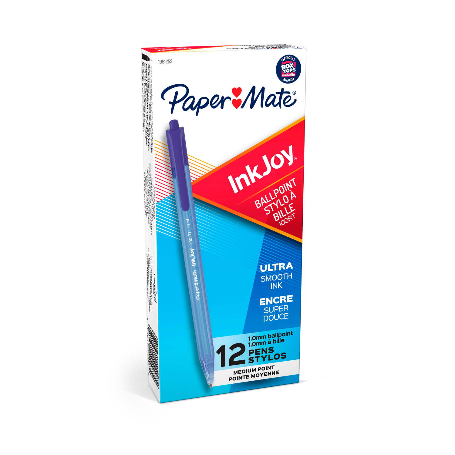Paper Mate InkJoy 100 RT Pens, Medium Point, 1.0 mm, Translucent Blue Barrels, Blue Ink, Pack Of 12