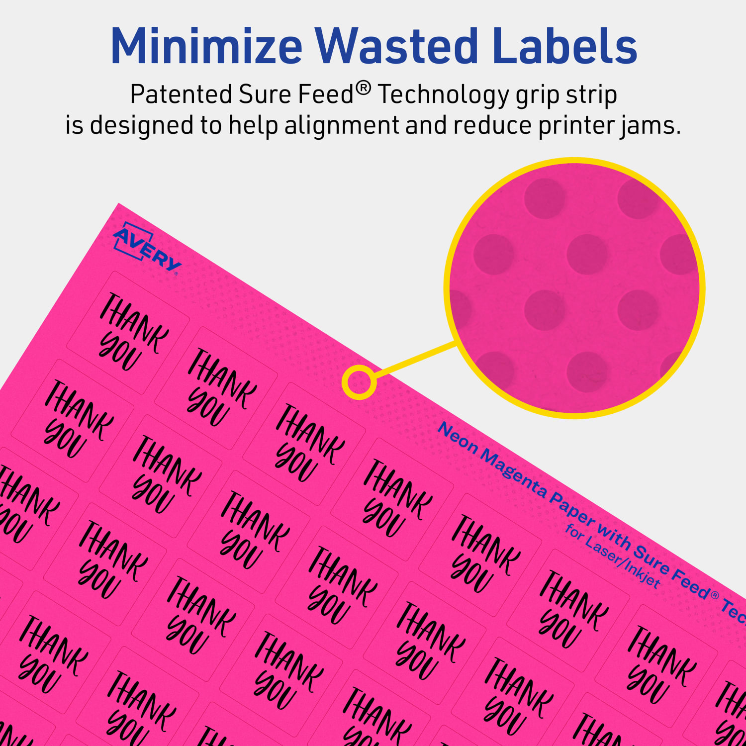 Avery Print-To-The-Edge Labels With Sure Feed Technology And Easy Peel, 94102-NMP20, Square, 3/4in x 3/4in, Matte Neon Magenta, Pack of 1600 - Image 5