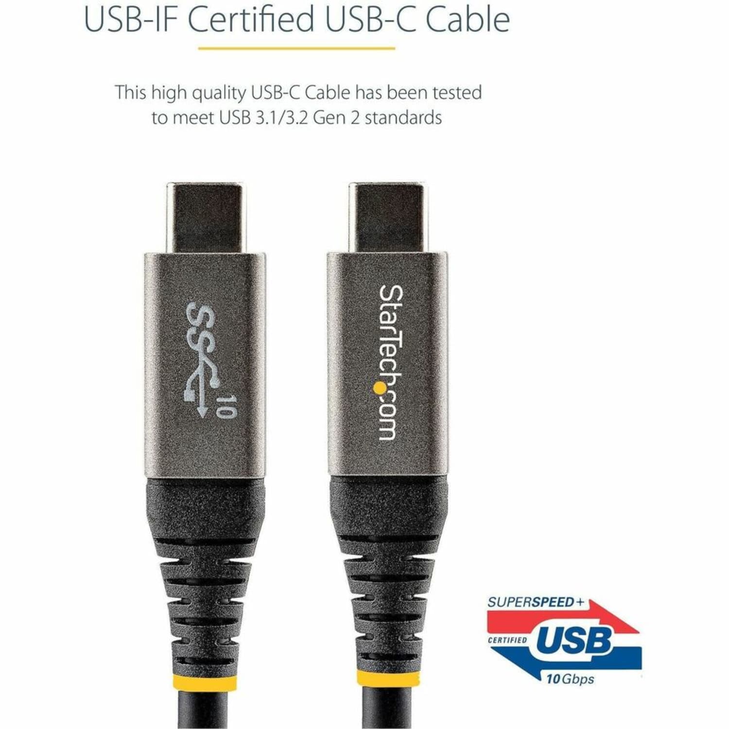 StarTech.com 3ft 1m USB C Cable 10Gbps, USB-IF Certified USB-C Cable, USB 3.1/3.2 Gen 2 Type-C Cable, 5A/100W PD, DP Alt Mode, USB C Cord - Image 5