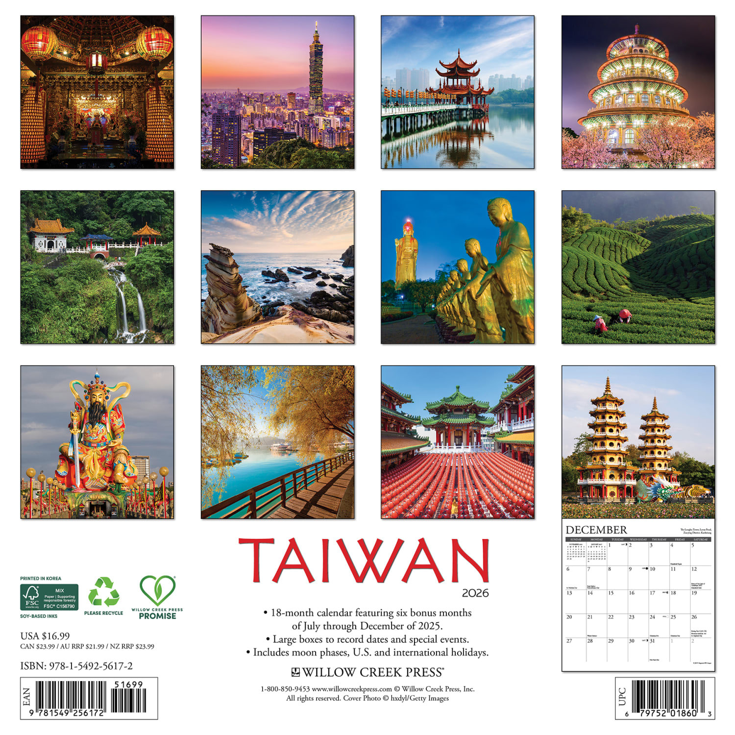 2026 Willow Creek Press Scenic Monthly Wall Calendar, 12in x 12in, Taiwan, January To December, 56172 - Image 6