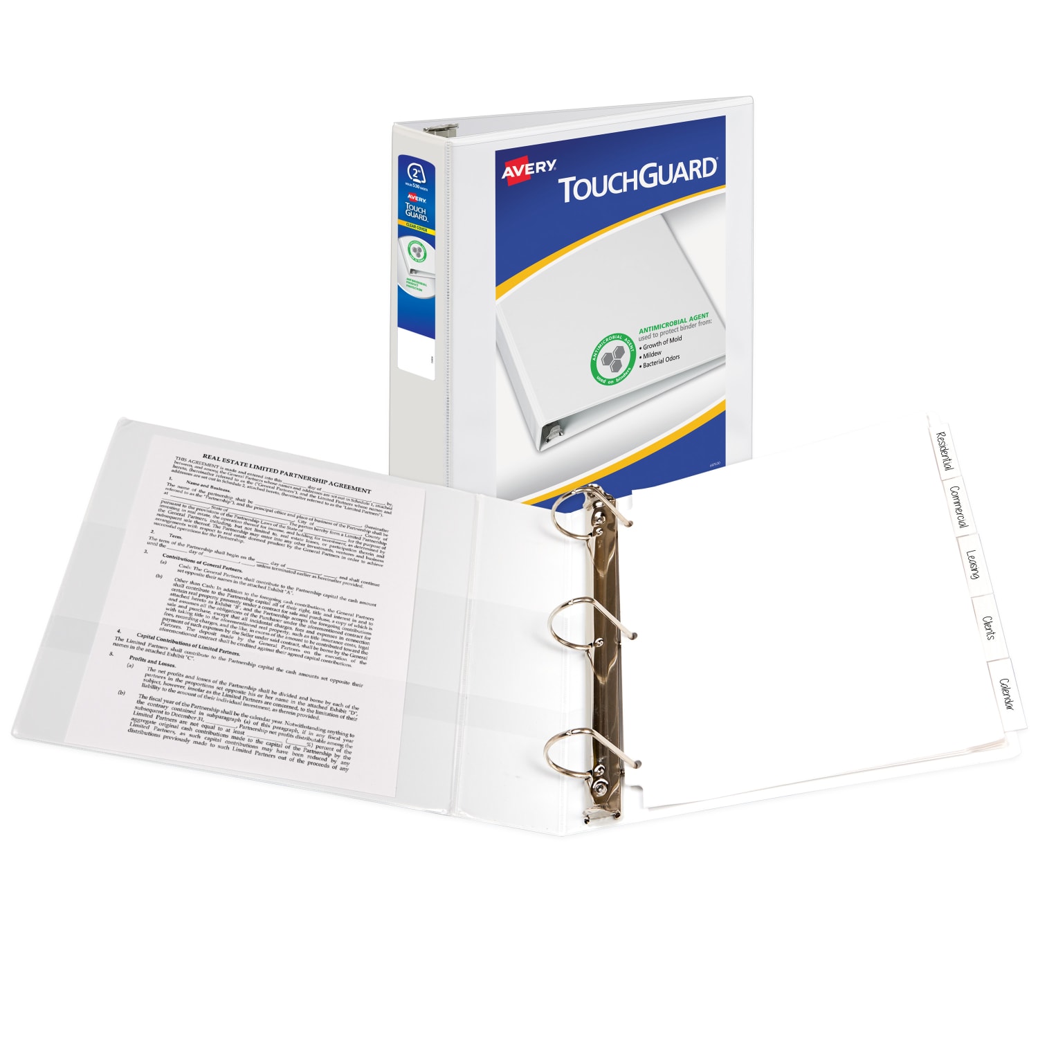 Avery TouchGuard Protection View 3 Ring Binder, 2in Slant Rings, White With Clear View Cover, 1 Binder - Image 3