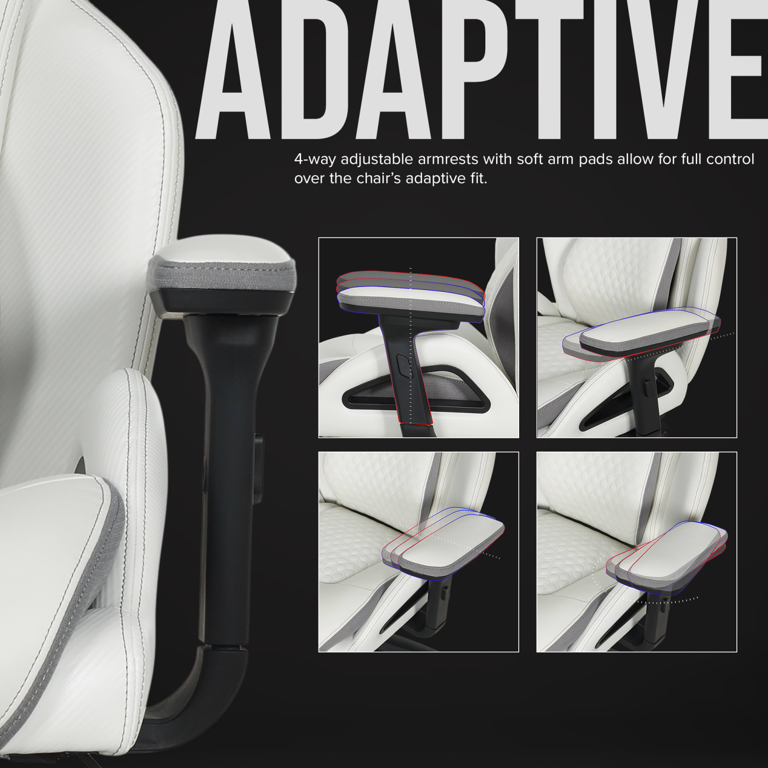 Shaquille O'Neal™ Sciron Big & Tall Ergonomic High-Back Vegan Leather Executive Gaming Office Chair, White/Gray, BIFMA Compliant - Image 6