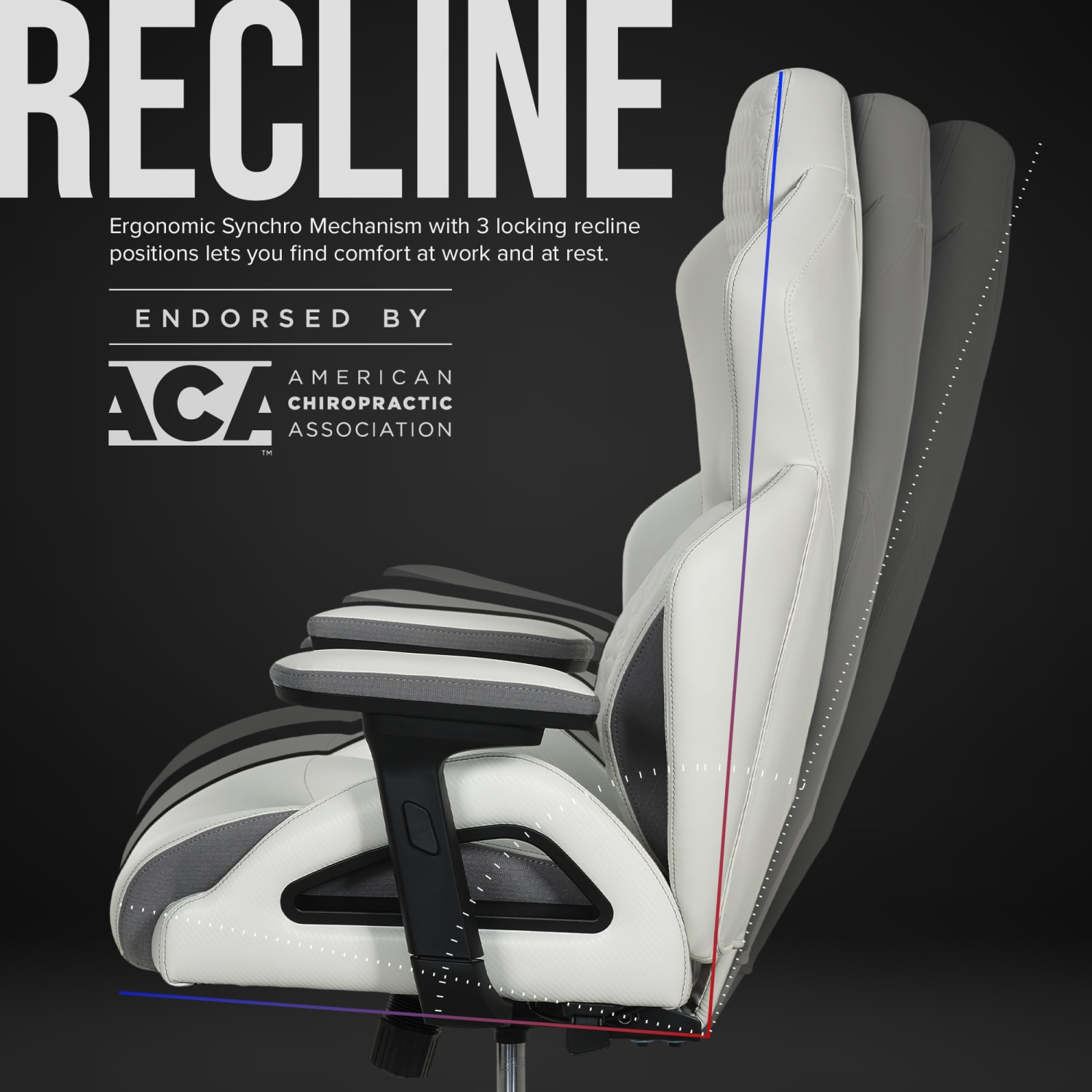 Shaquille O'Neal™ Sciron Big & Tall Ergonomic High-Back Vegan Leather Executive Gaming Office Chair, White/Gray, BIFMA Compliant - Image 9